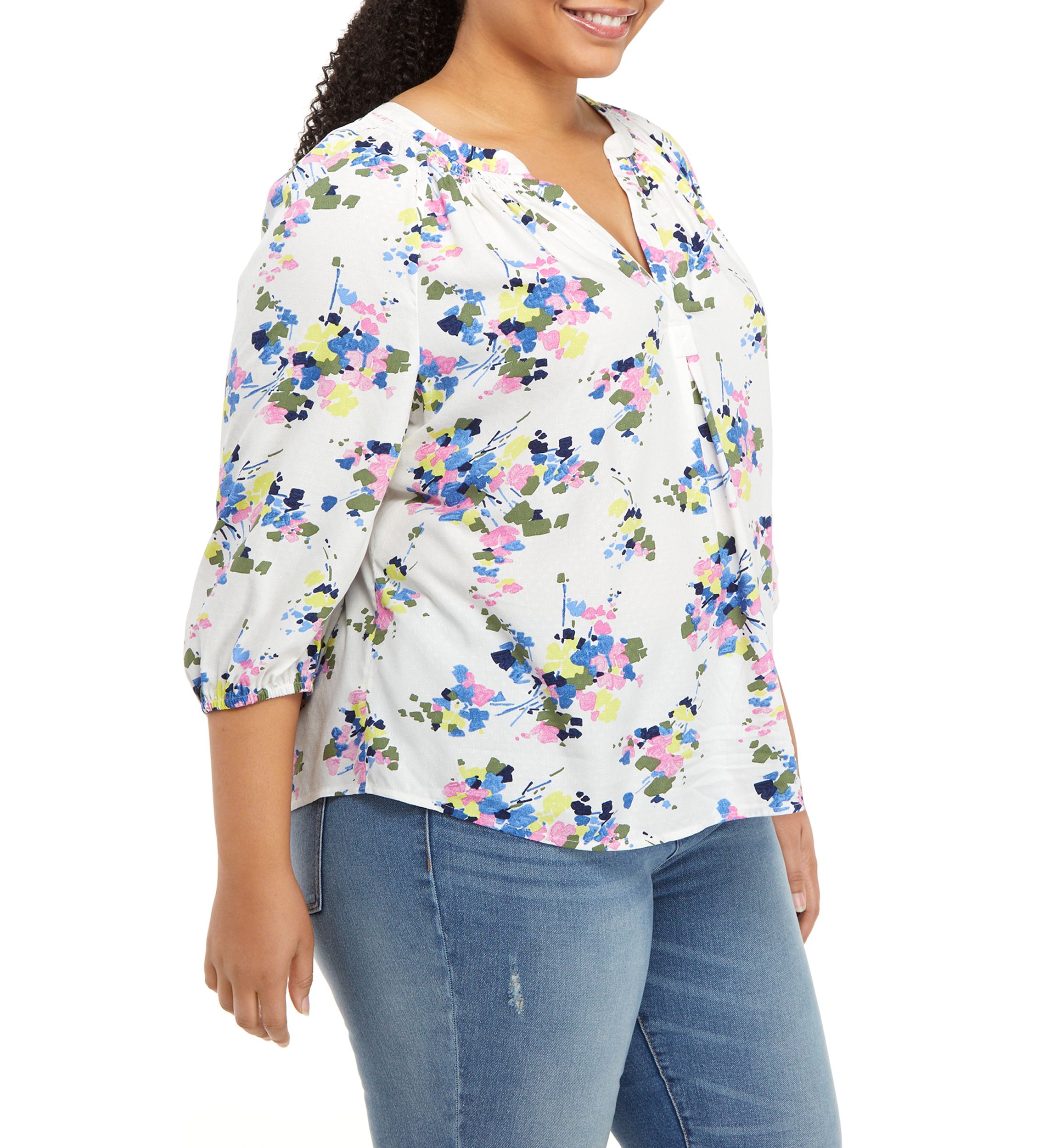 Plus Size Split Neck Peasant Top