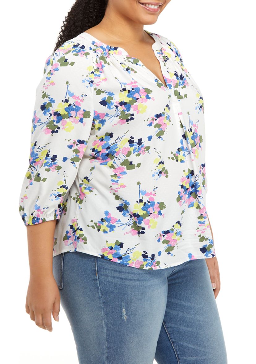 Plus Size Split Neck Peasant Top