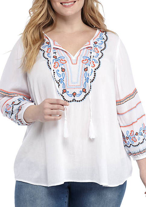 Plus Size Embroidered Peasant Top 