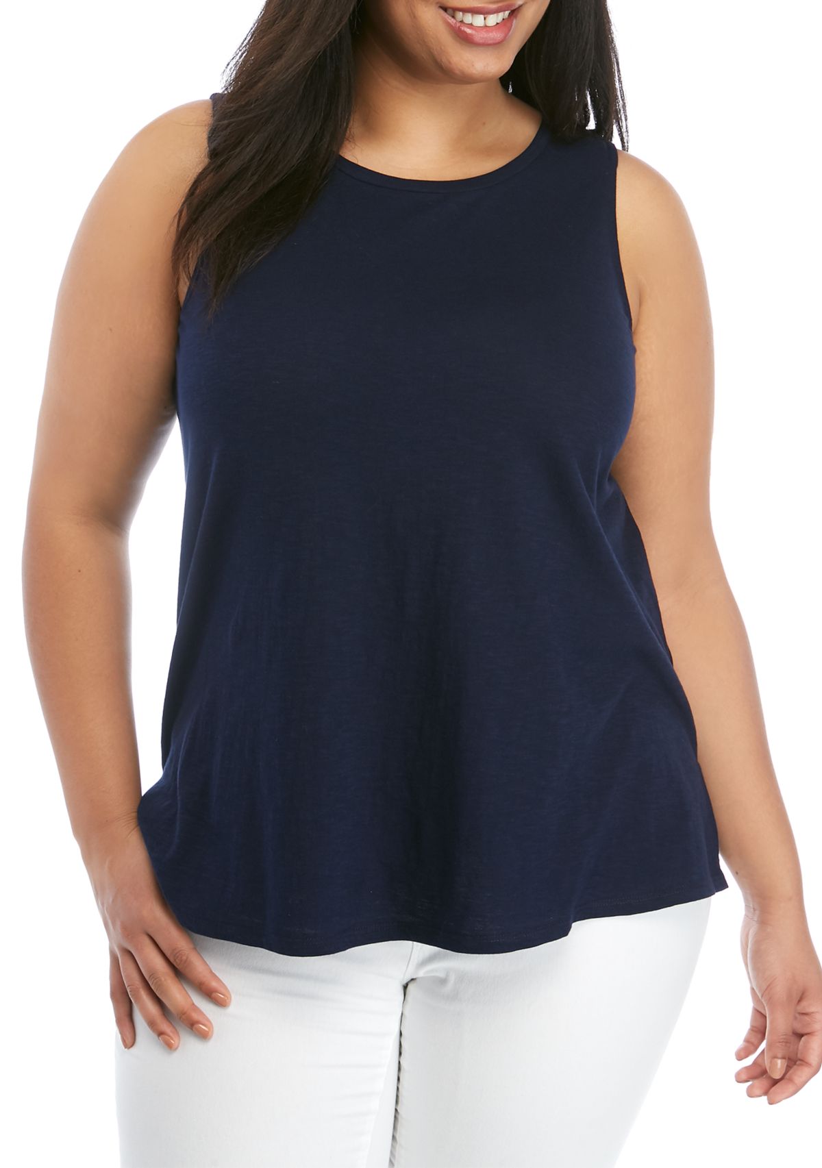 Plus Size Crew Neck Solid Tank