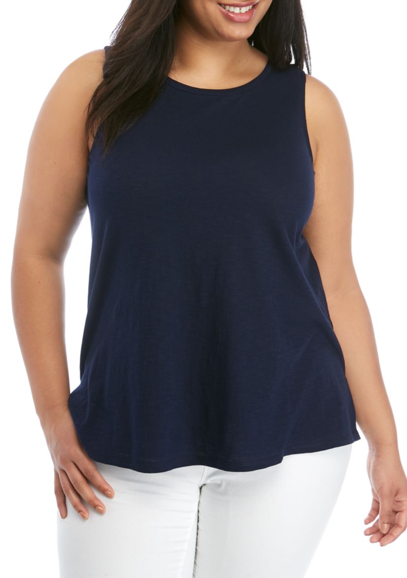 Plus Size Crew Neck Solid Tank