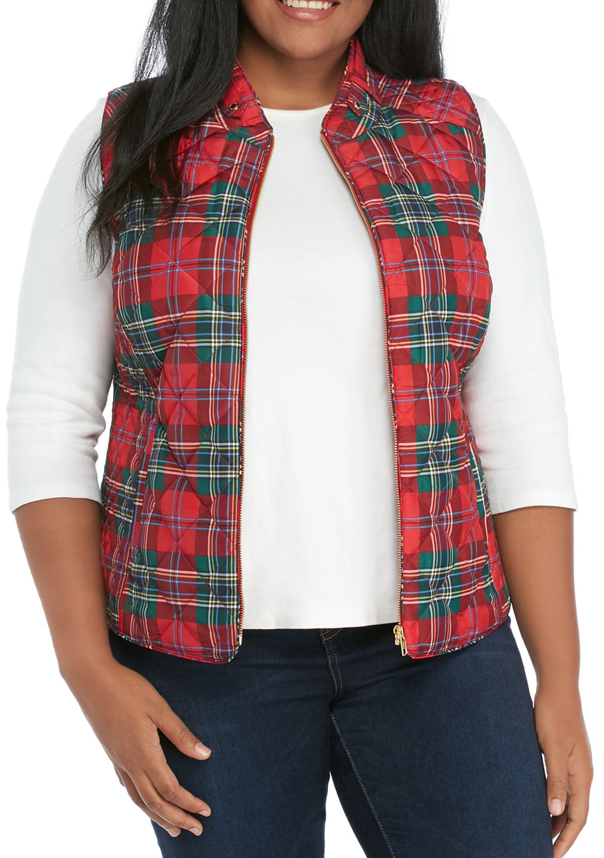 Plus Size Printed Quilt Vest