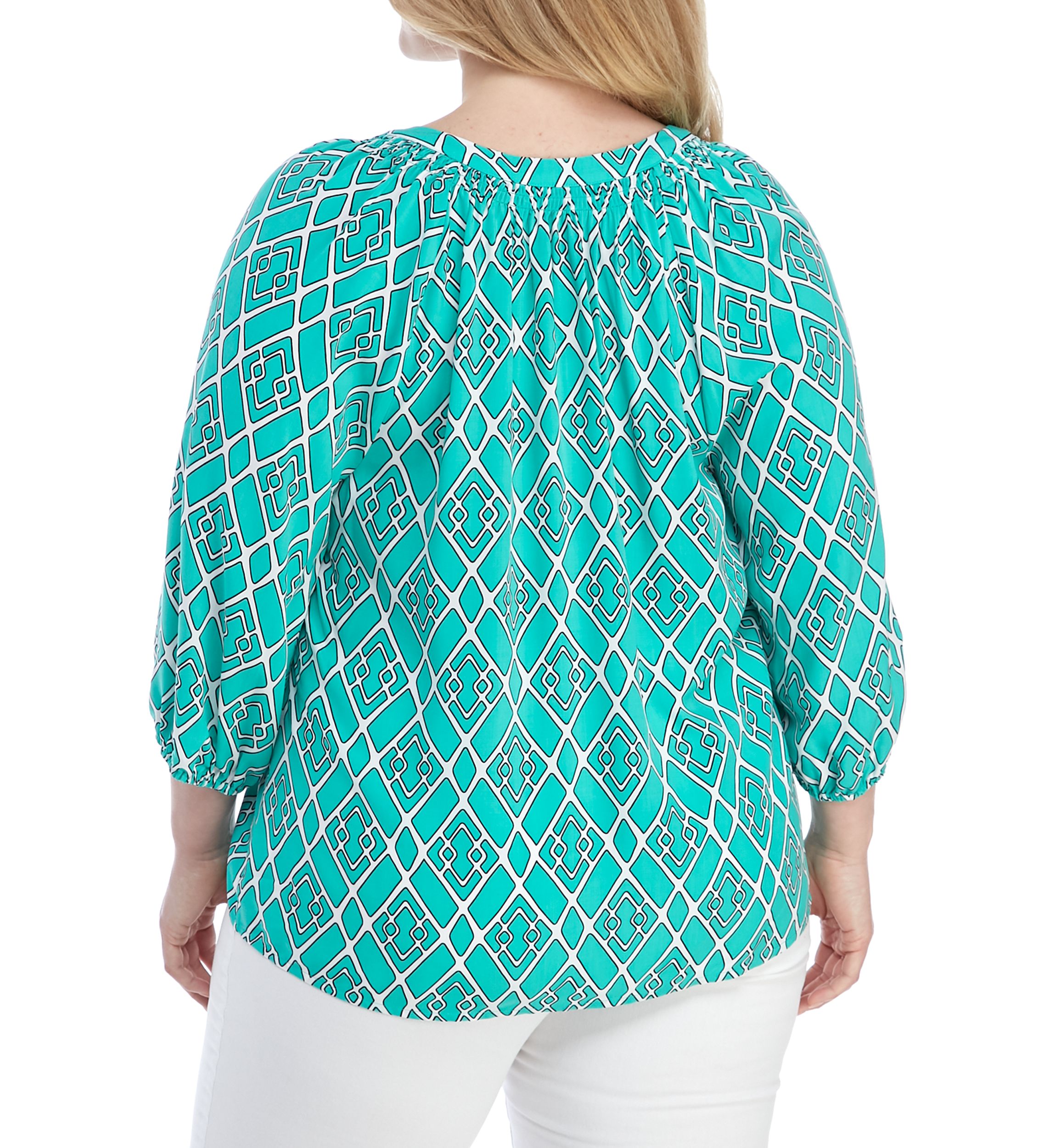 Plus Size 3/4 Sleeve Print Peasant Top