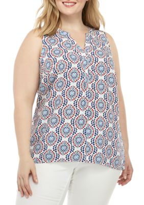 Crown & Ivy™ Plus Size Sleeveless Y Neck Printed Peasant Top | belk