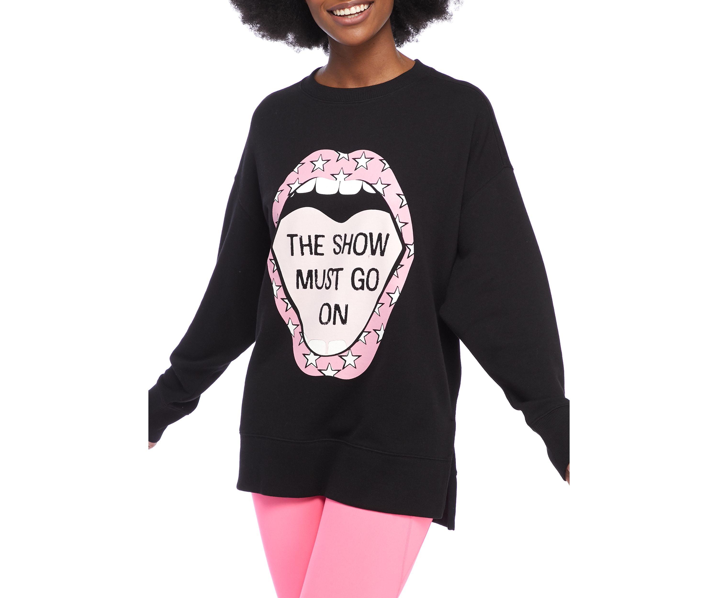 Womens Drop Shoulder Sleeve Graphic Sweeper Pullover