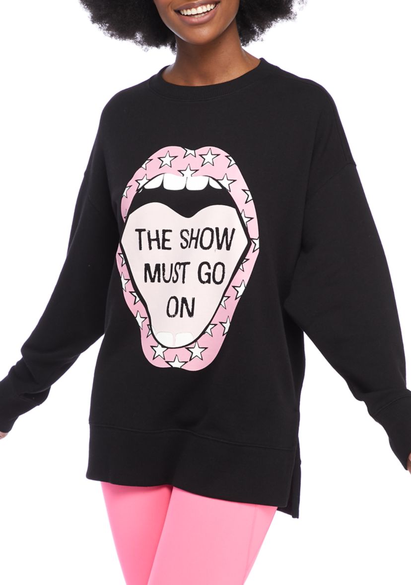 Womens Drop Shoulder Sleeve Graphic Sweeper Pullover