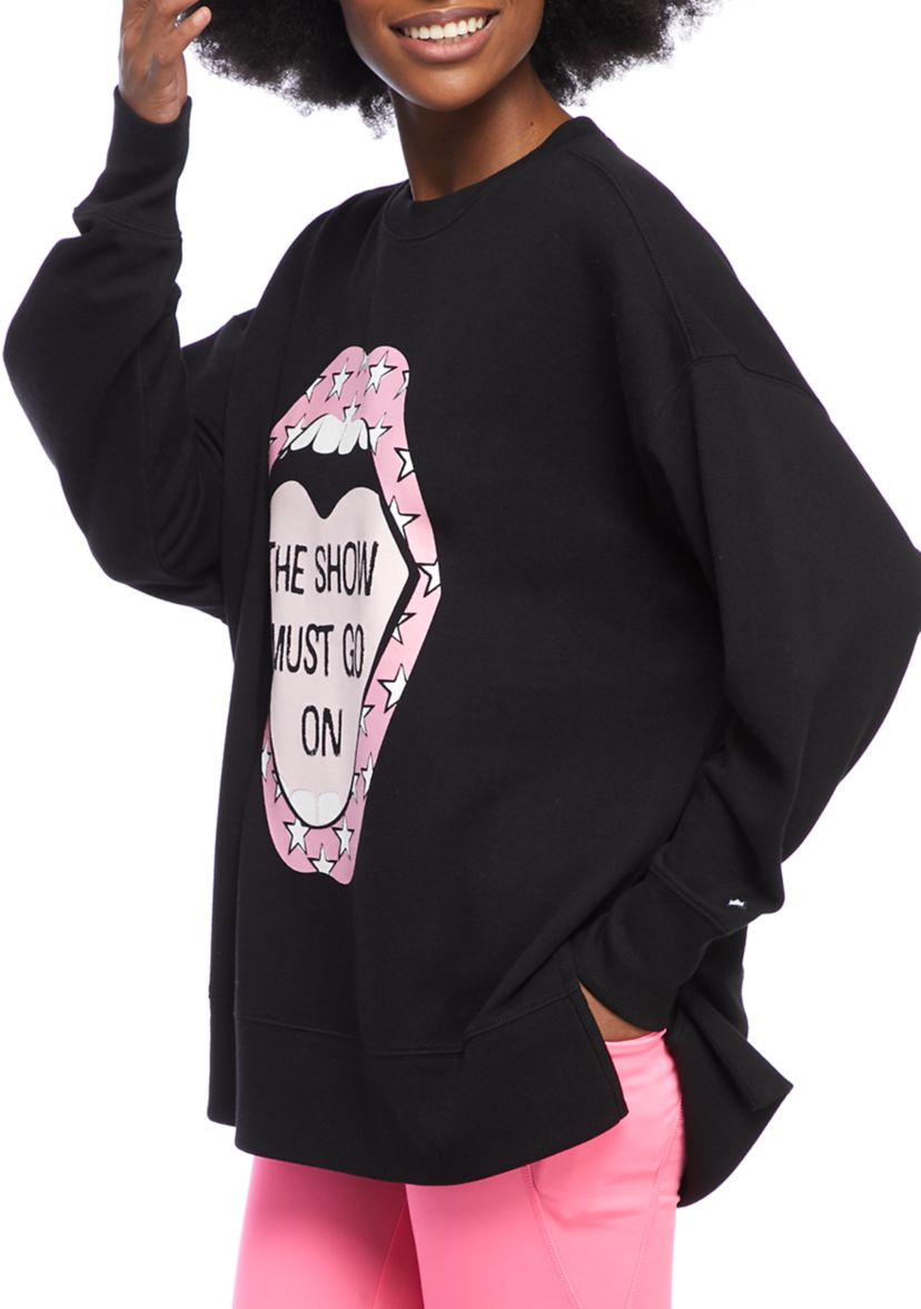 Womens Drop Shoulder Sleeve Graphic Sweeper Pullover