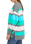 Womens Drop Shoulder Multicolored Diagonal Stripe Pullover