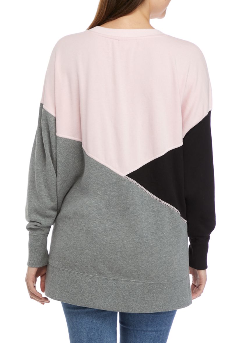 Womens Long Sleeve Color Block Sweater 