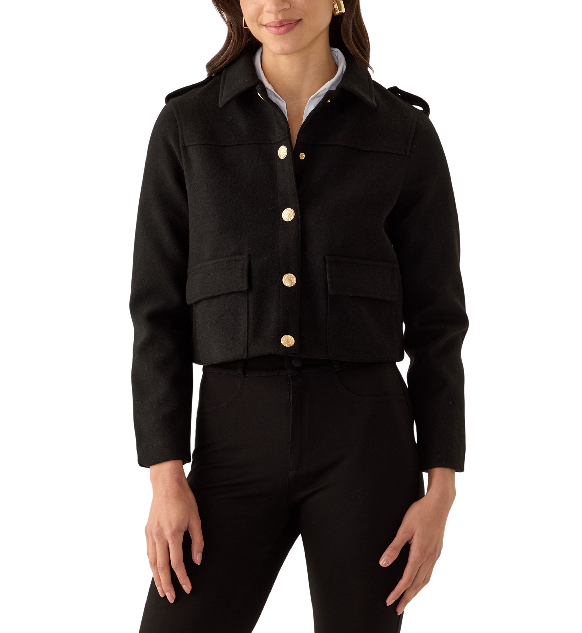 Womens Collared Cropped Button Down Jacket