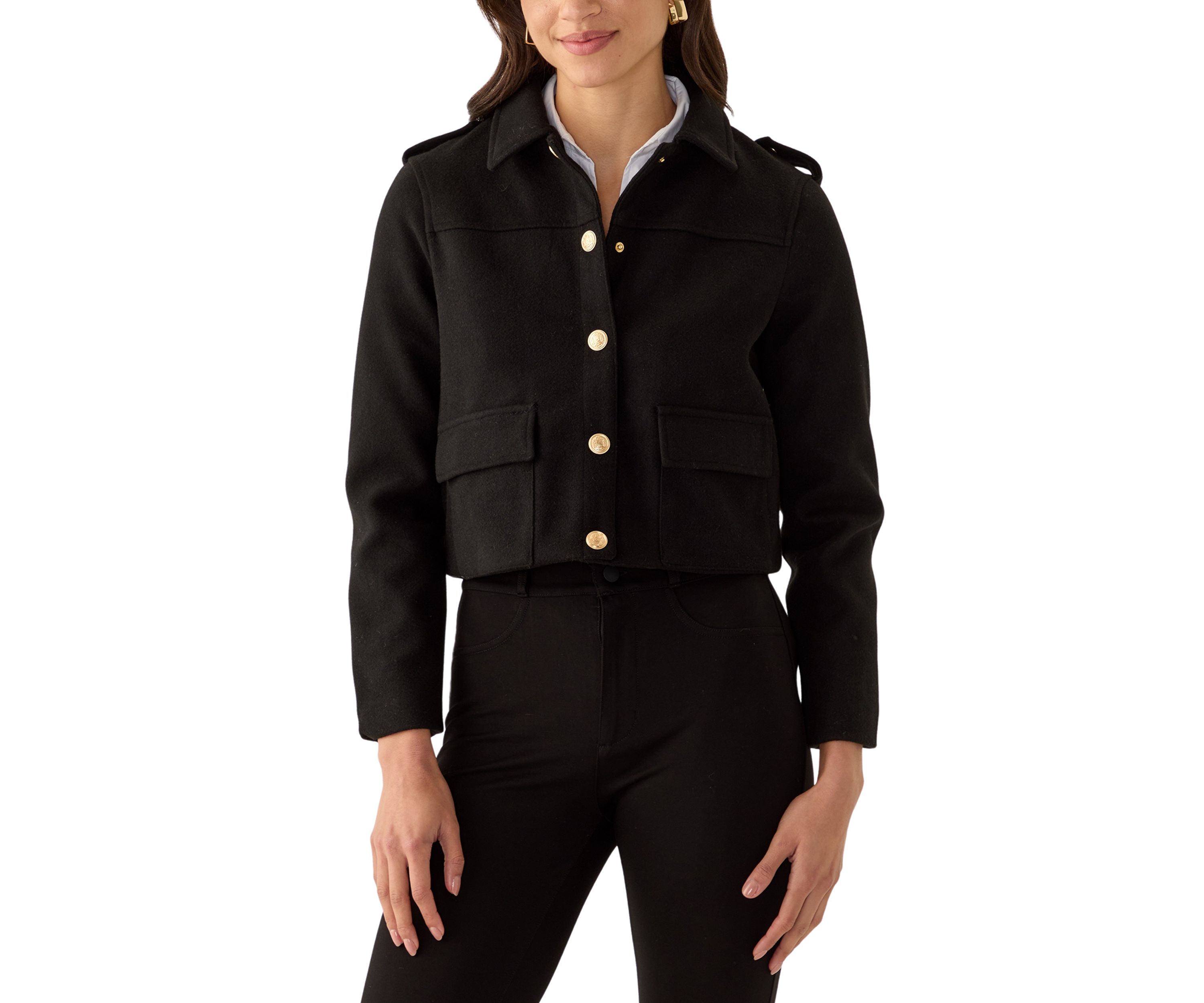 Womens Collared Cropped Button Down Jacket