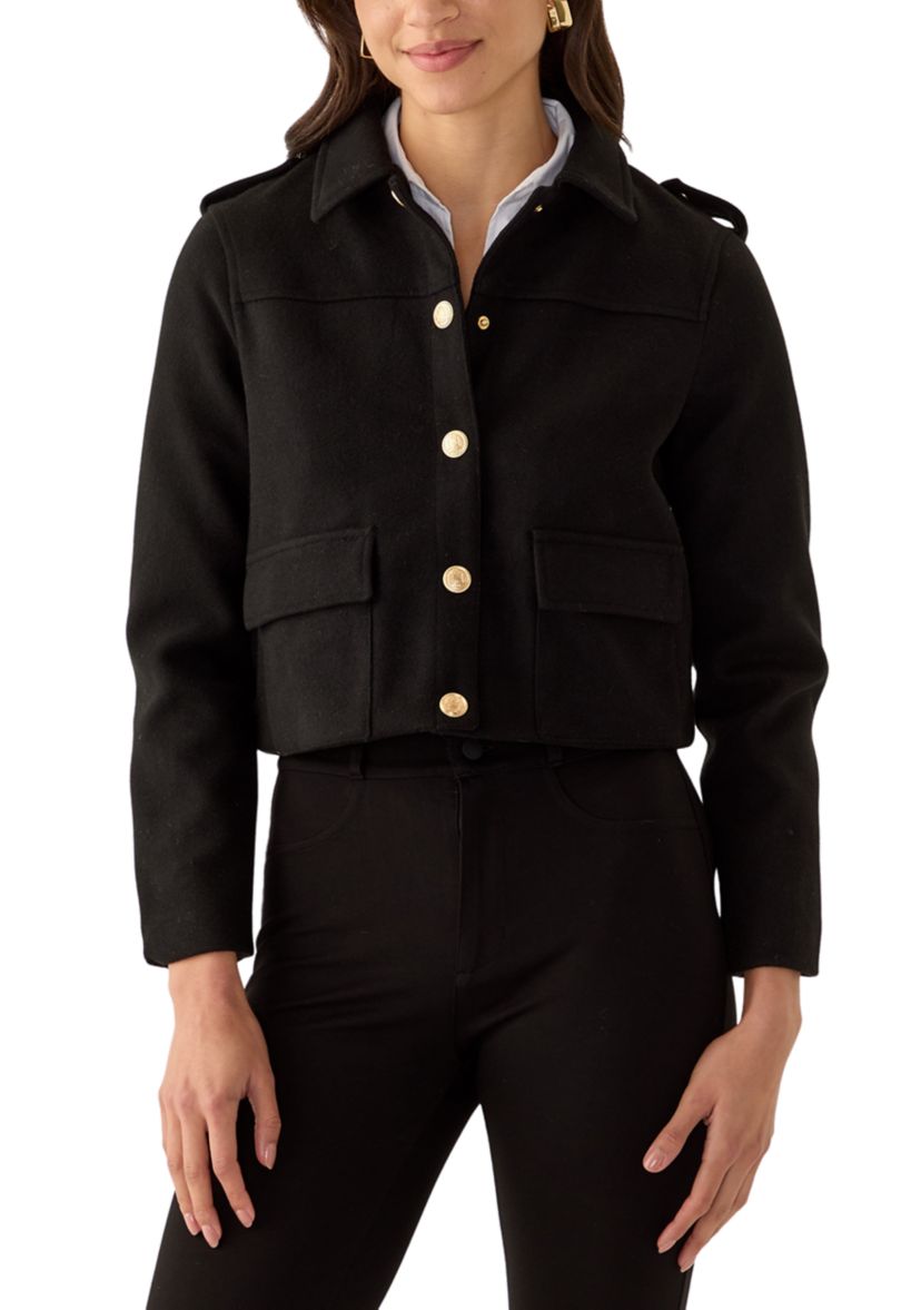 Womens Collared Cropped Button Down Jacket