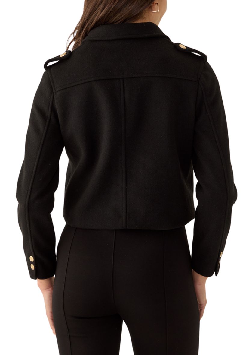 Womens Collared Cropped Button Down Jacket