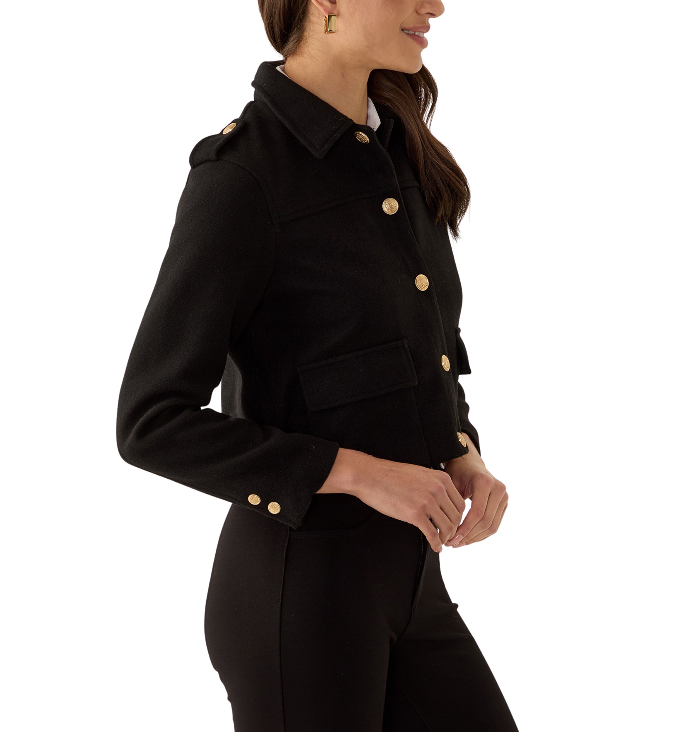 Womens Collared Cropped Button Down Jacket