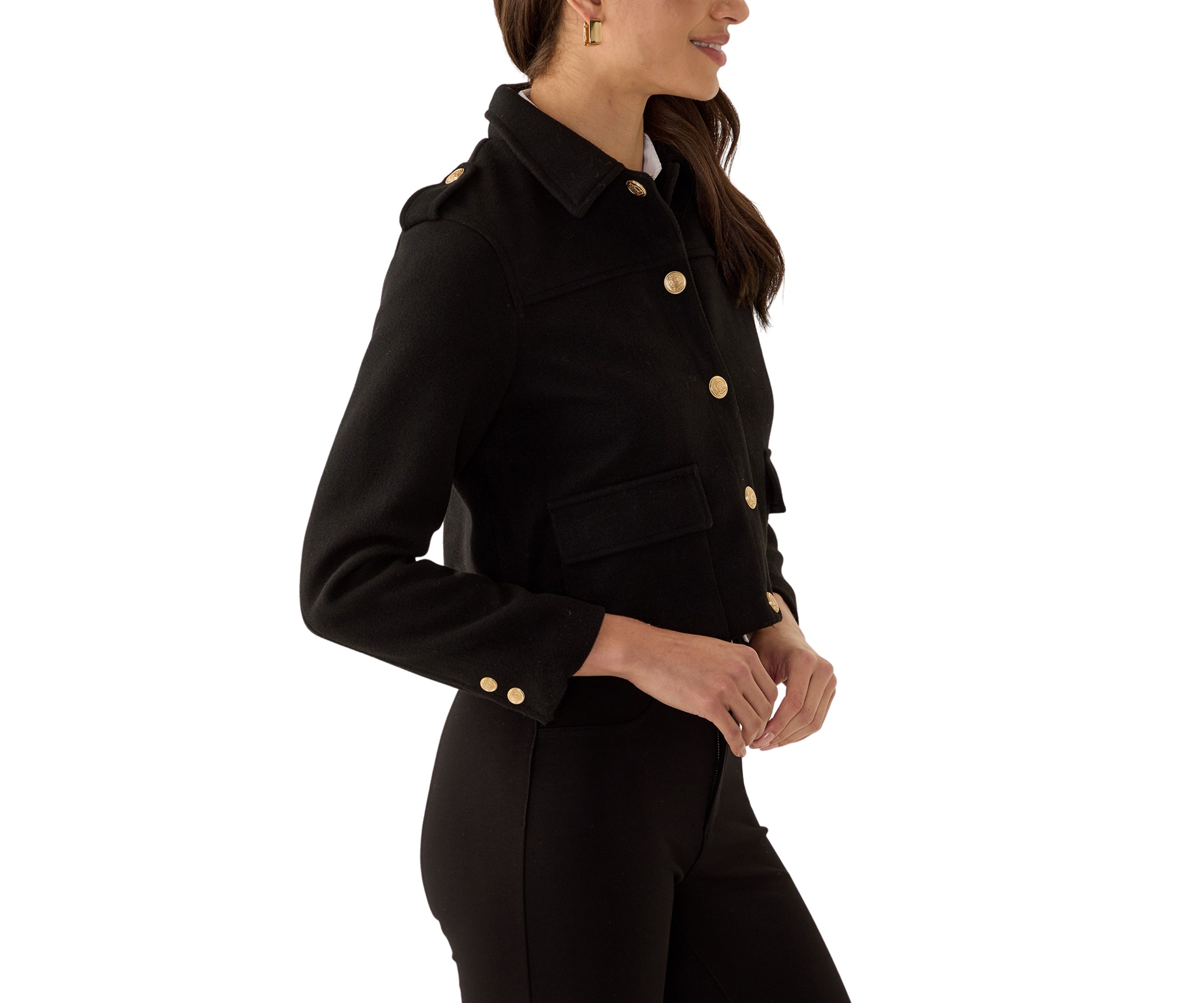 Womens Collared Cropped Button Down Jacket