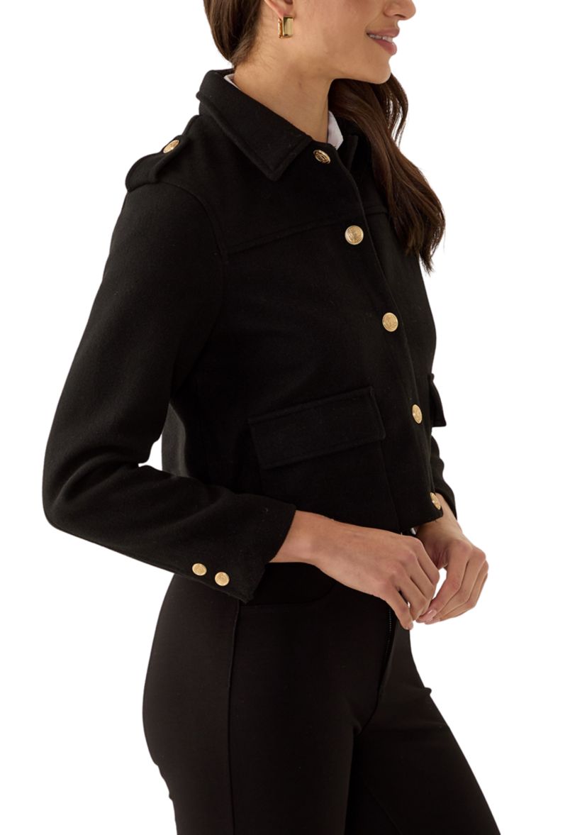 Womens Collared Cropped Button Down Jacket