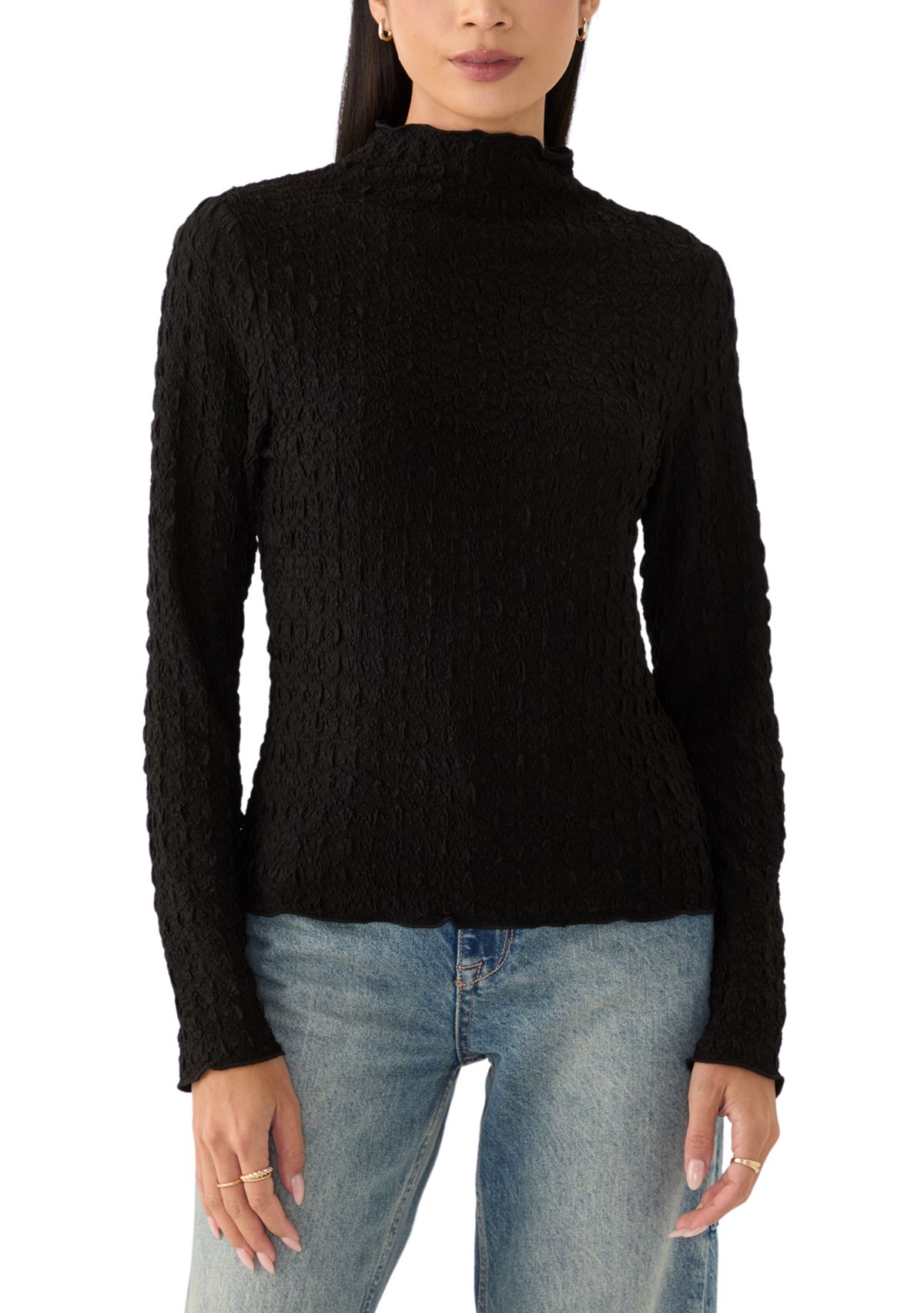 Womens Long Sleeve Mock Neck Novelty Sweater 