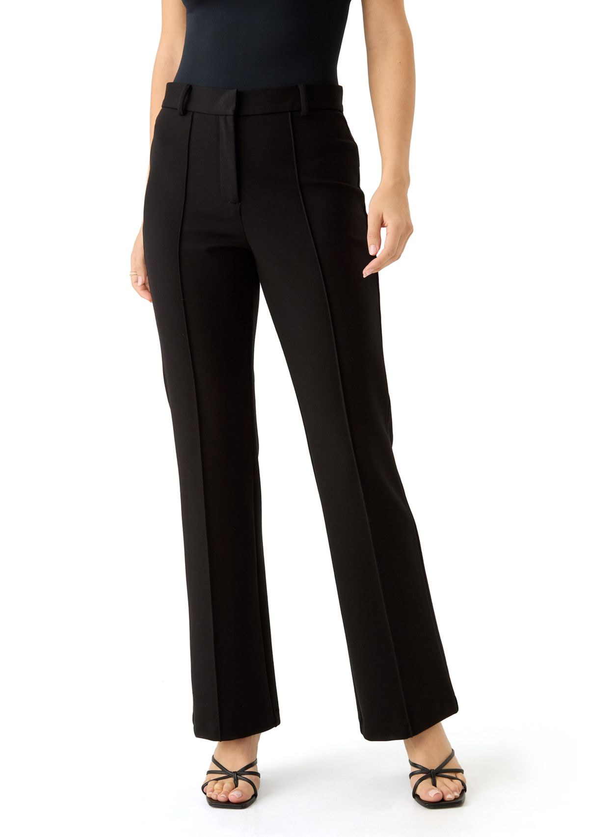 Womens Fly Front Ponte Pants with Back Welt Pockets