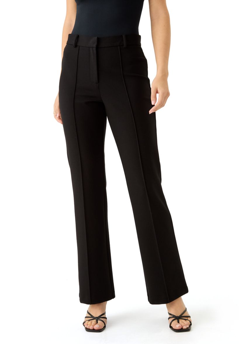 Womens Fly Front Ponte Pants with Back Welt Pockets