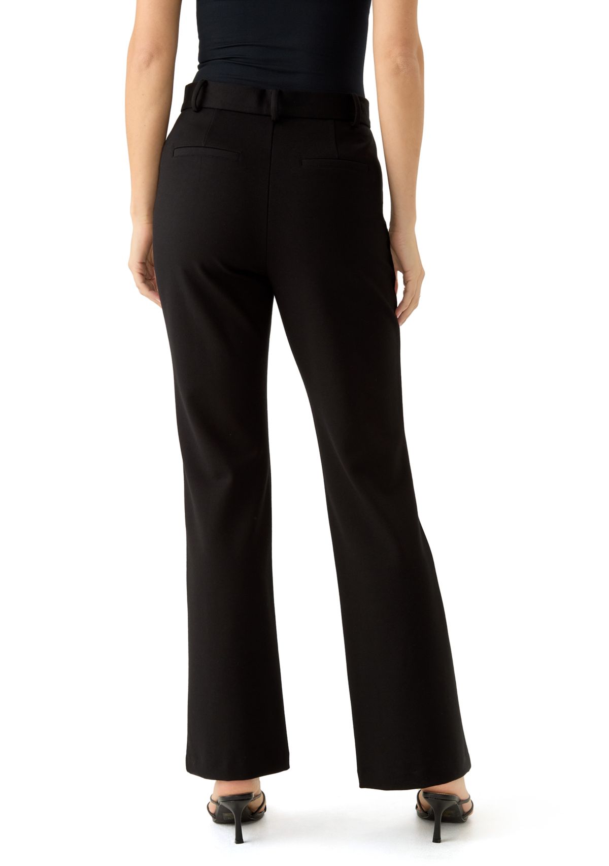 Womens Fly Front Ponte Pants with Back Welt Pockets