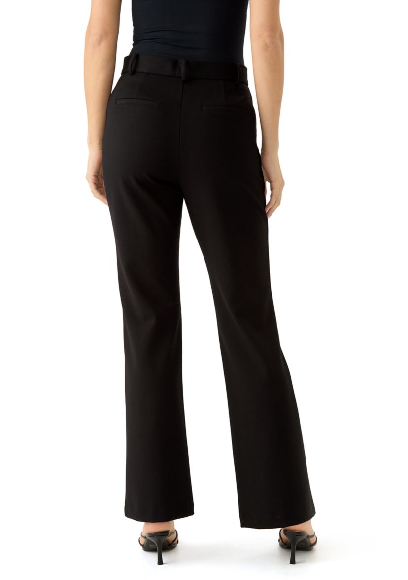 Womens Fly Front Ponte Pants with Back Welt Pockets