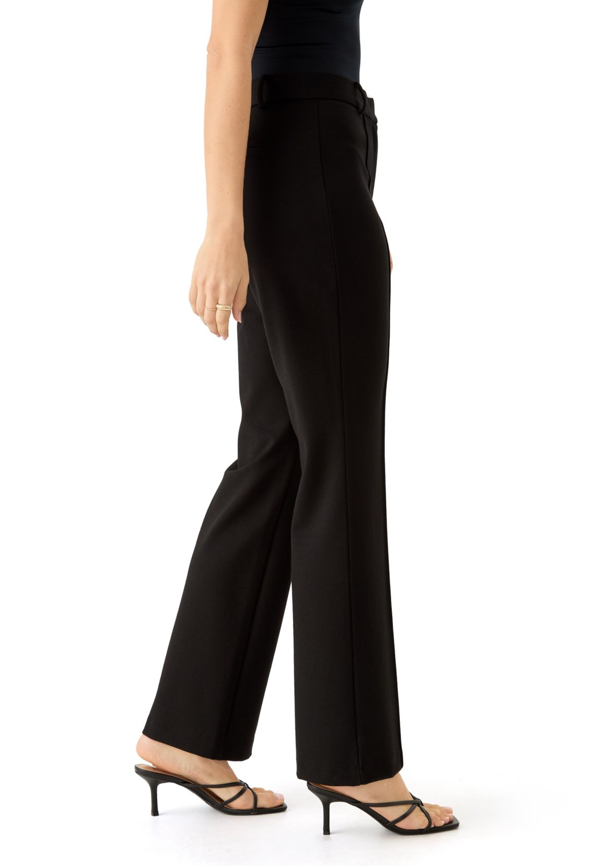 Womens Fly Front Ponte Pants with Back Welt Pockets
