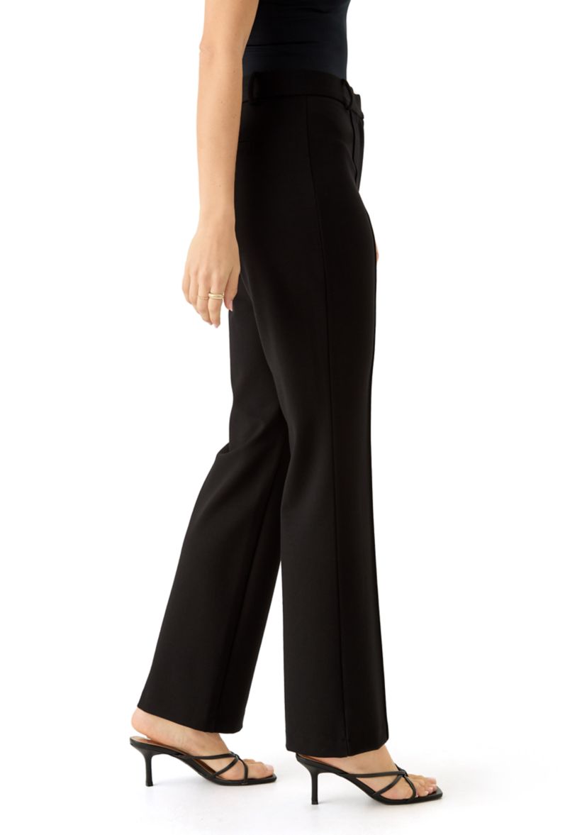Womens Fly Front Ponte Pants with Back Welt Pockets