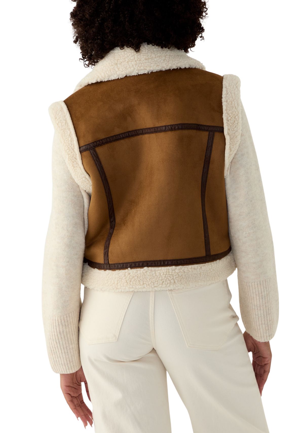 Womens Sherpa Lined Double Faced Faux Suede Vest 