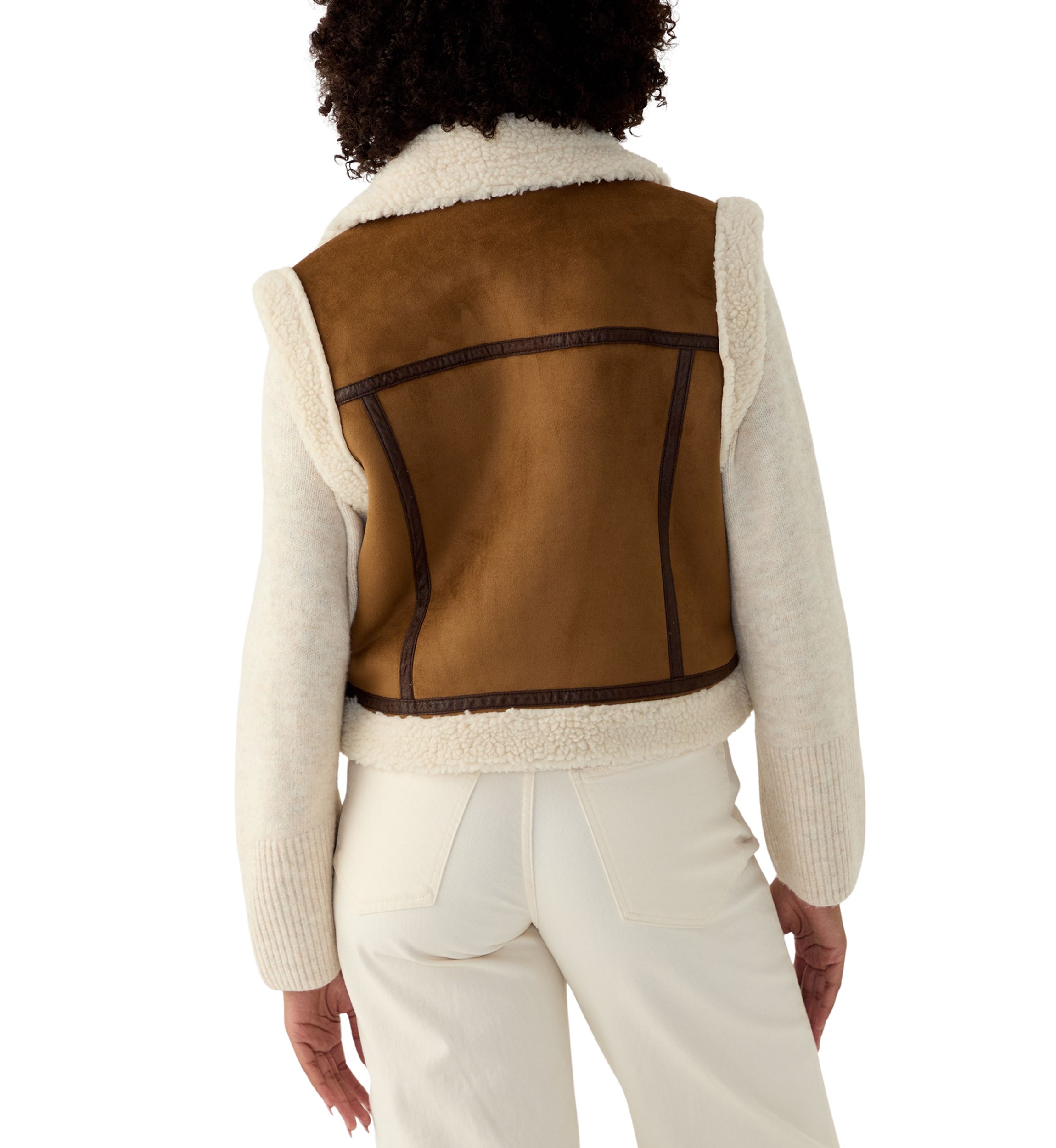 Womens Sherpa Lined Double Faced Faux Suede Vest 