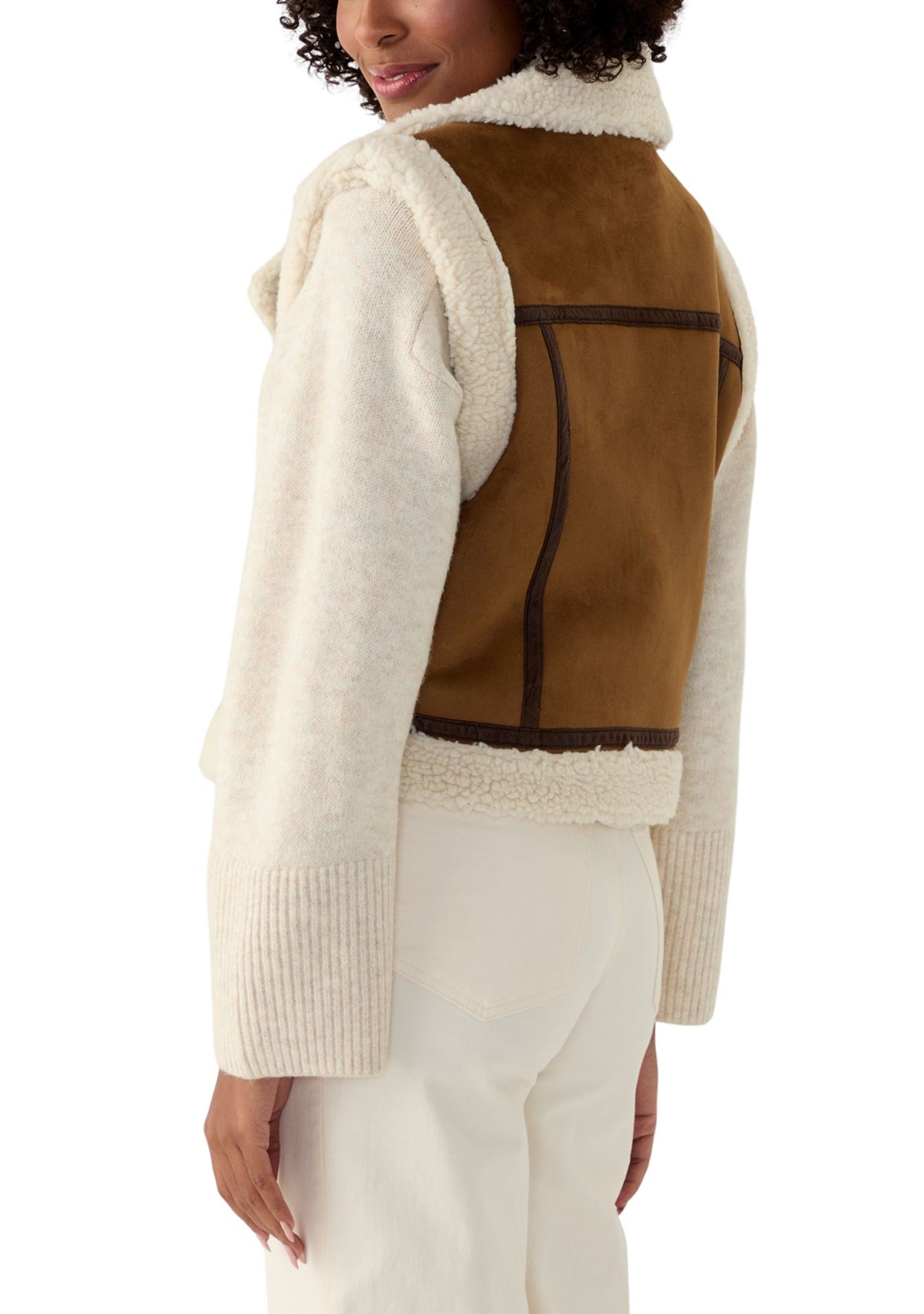Womens Sherpa Lined Double Faced Faux Suede Vest 