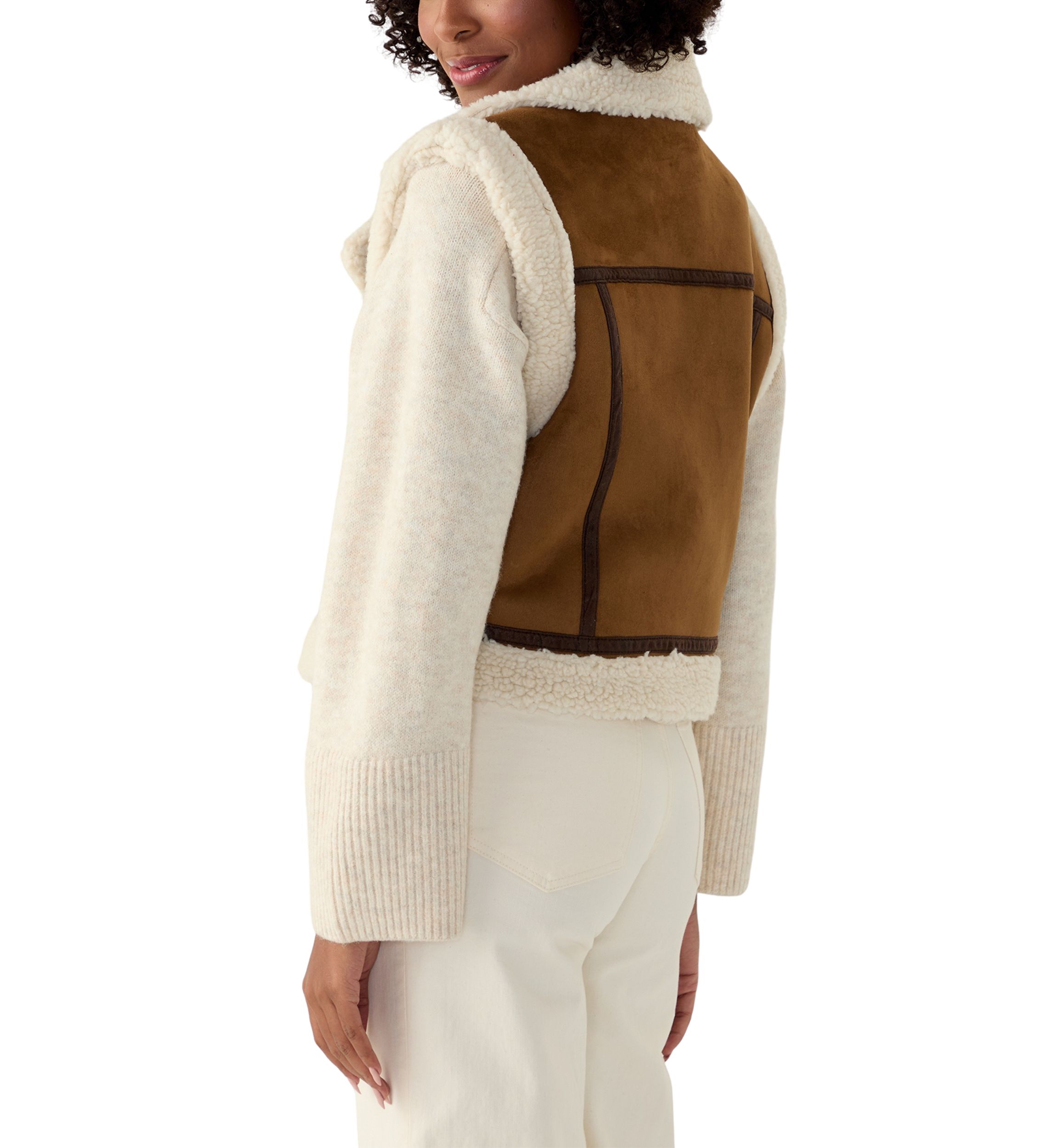 Womens Sherpa Lined Double Faced Faux Suede Vest 