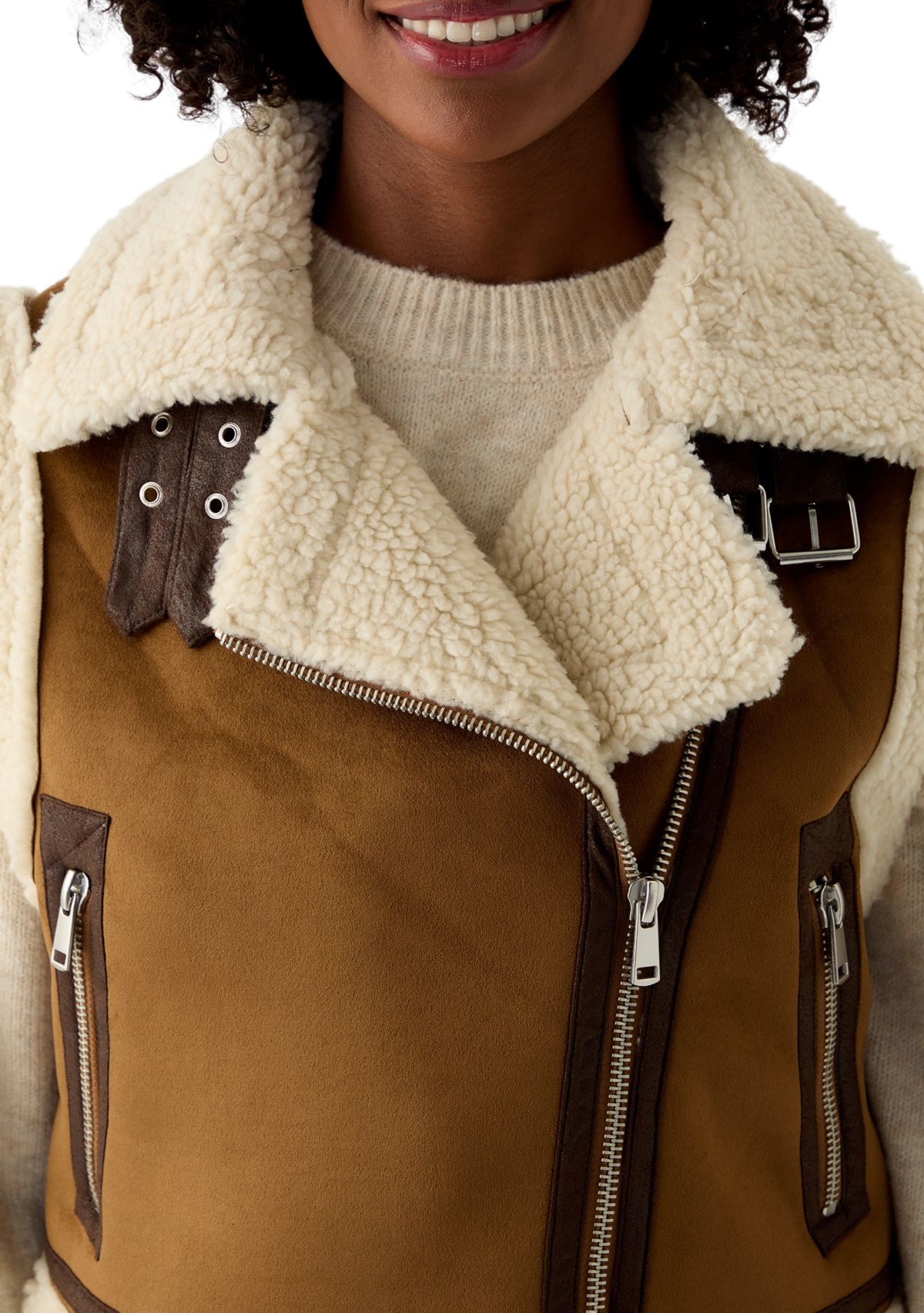 Womens Sherpa Lined Double Faced Faux Suede Vest 