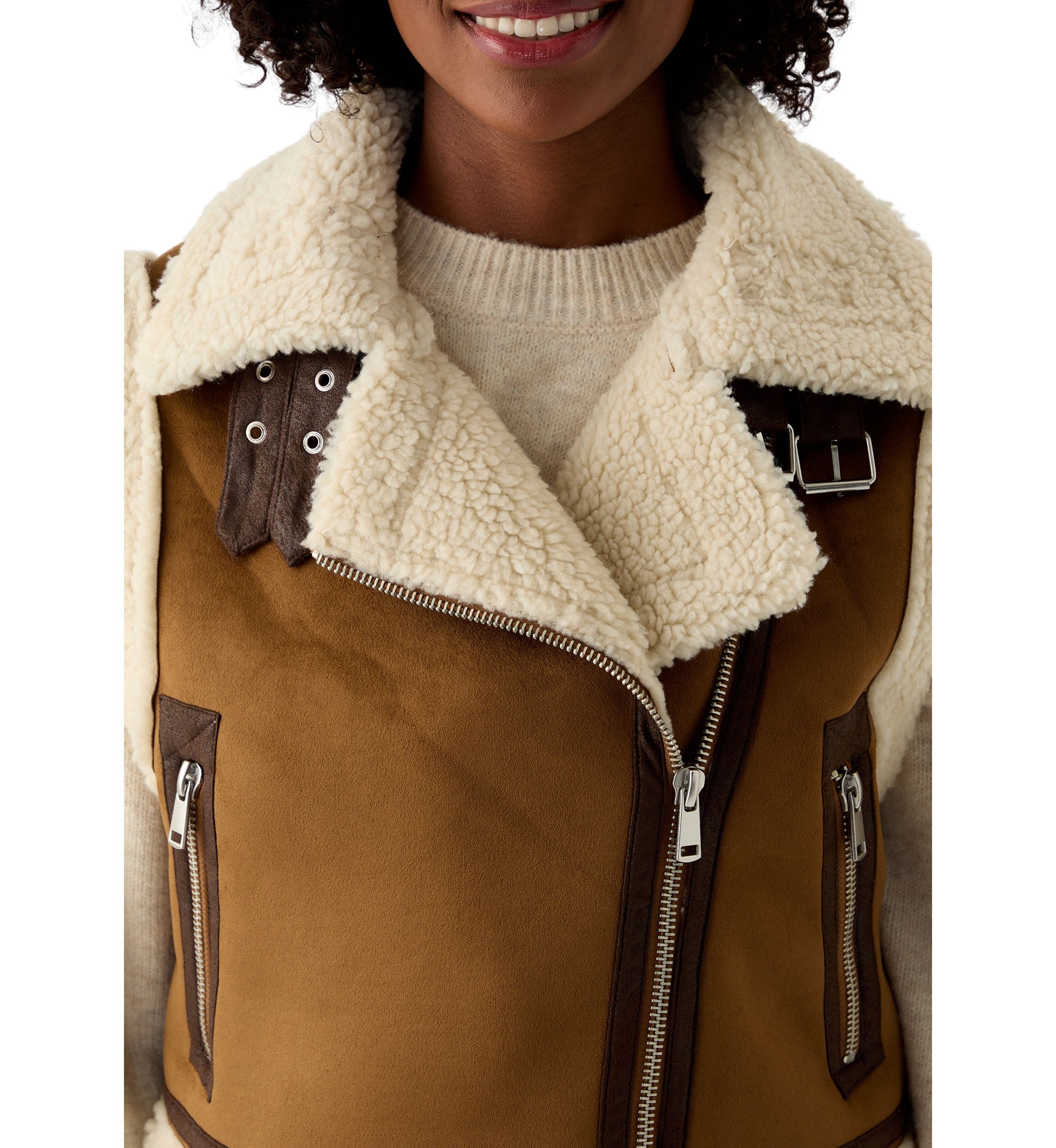 Womens Sherpa Lined Double Faced Faux Suede Vest 