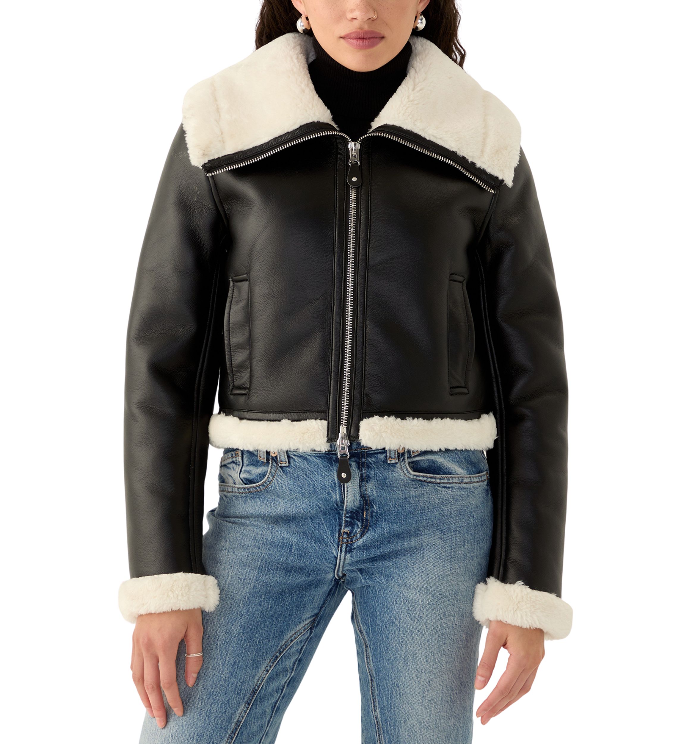Womens Long Sleeve Faux Leather Cropped Jacket 