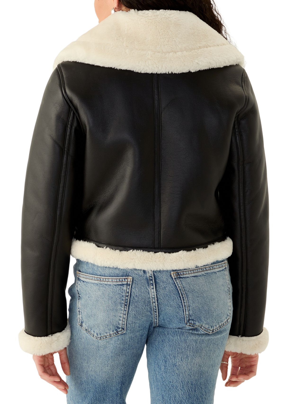 Womens Long Sleeve Faux Leather Cropped Jacket 