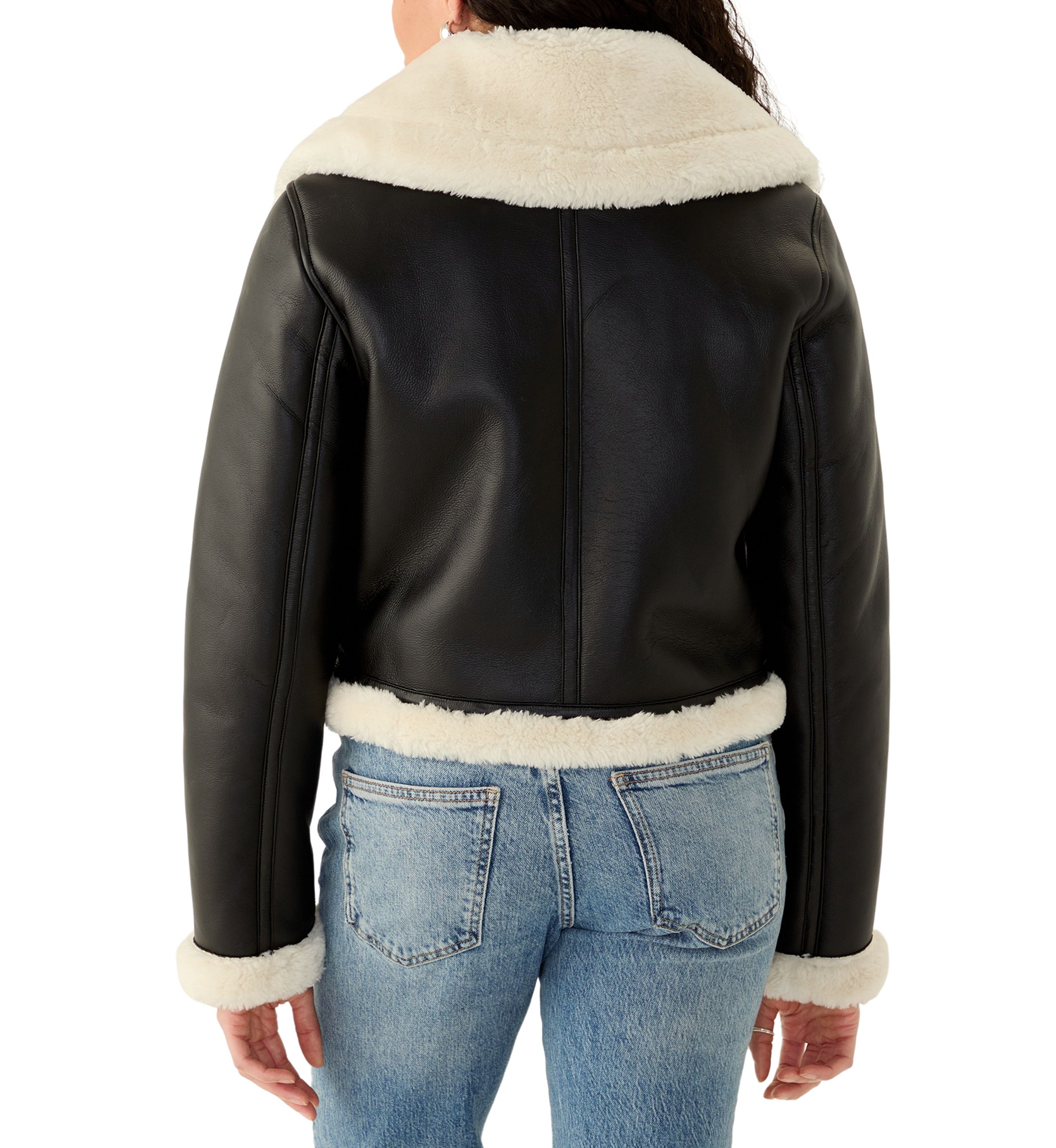 Womens Long Sleeve Faux Leather Cropped Jacket 