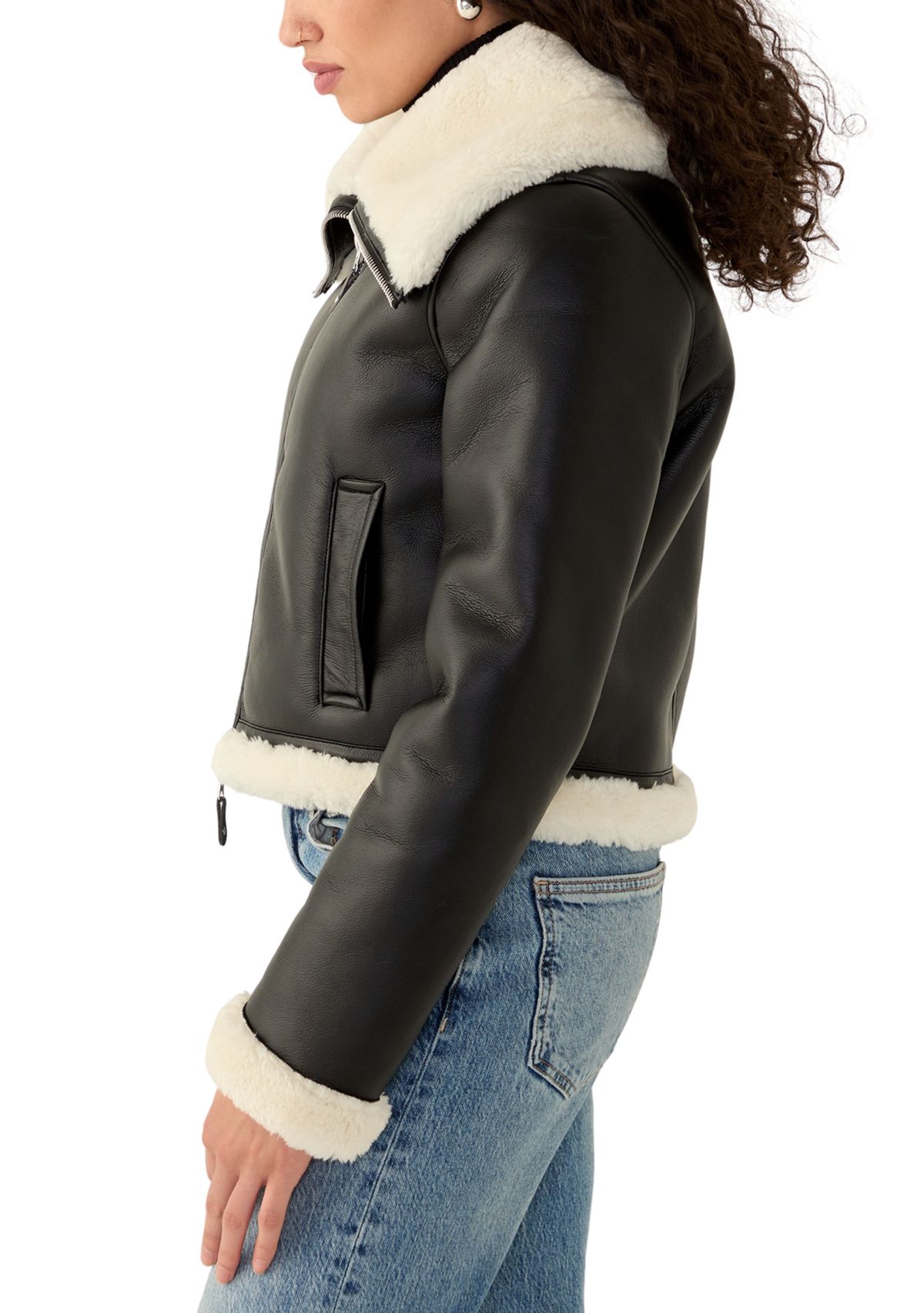Womens Long Sleeve Faux Leather Cropped Jacket 