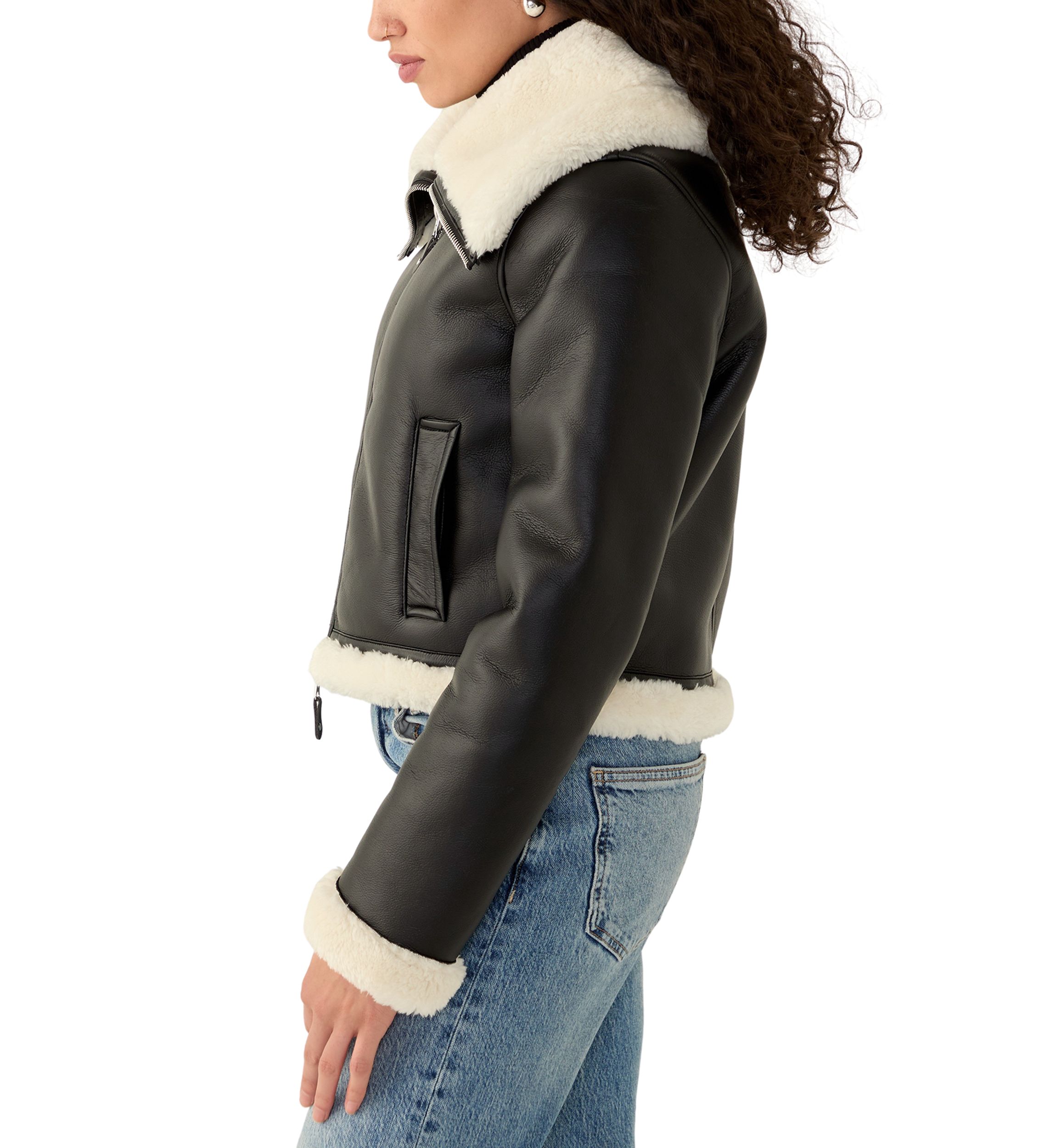 Womens Long Sleeve Faux Leather Cropped Jacket 