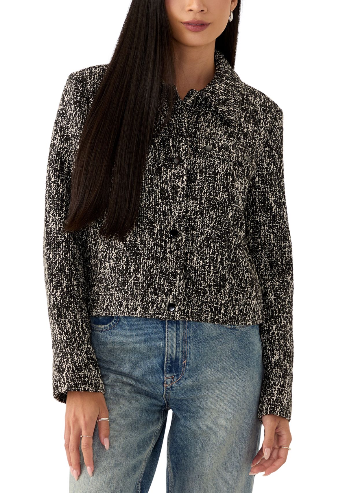 Womens Long Sleeve Tweed Collared Shirt 
