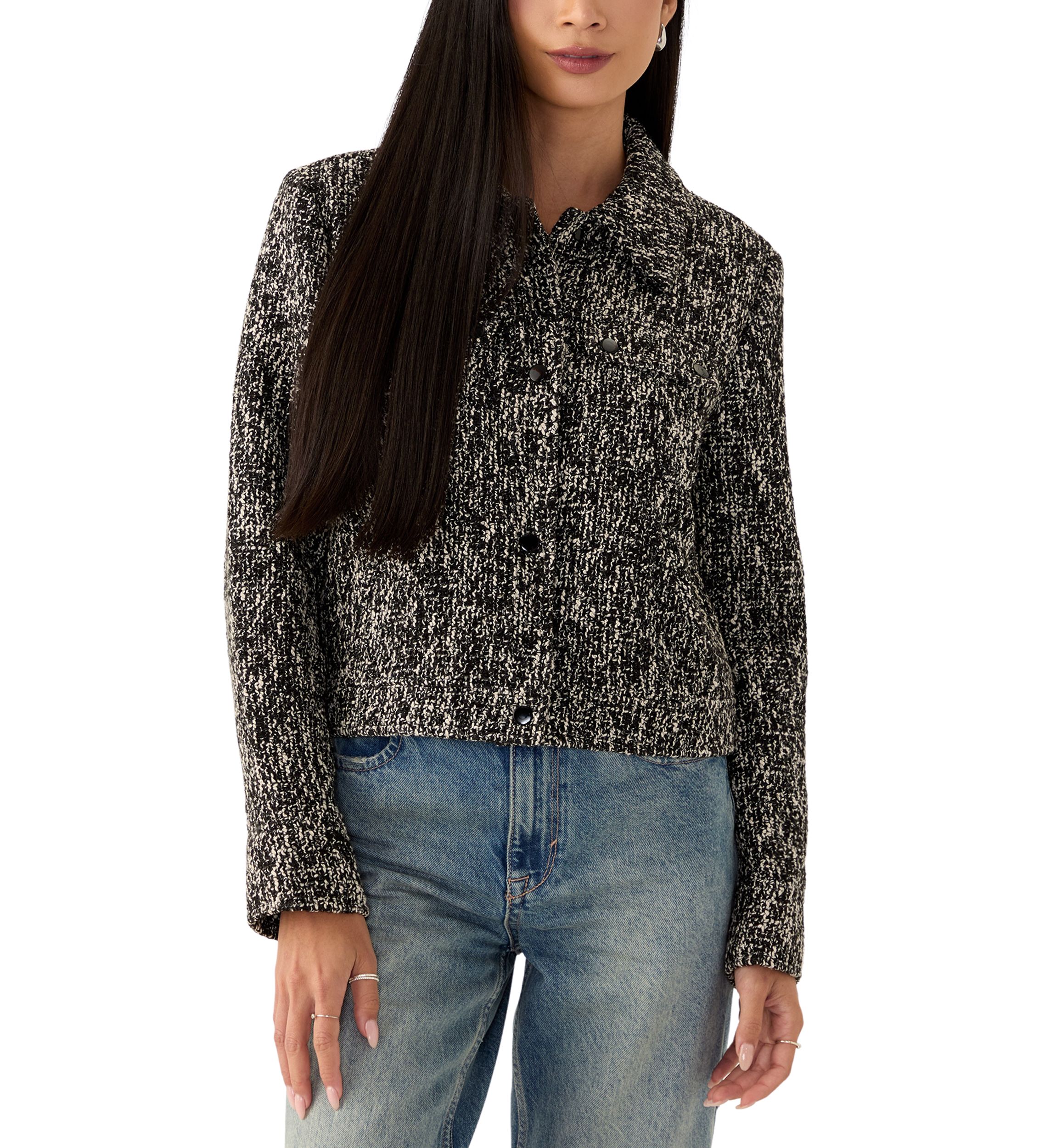 Womens Long Sleeve Tweed Collared Shirt 