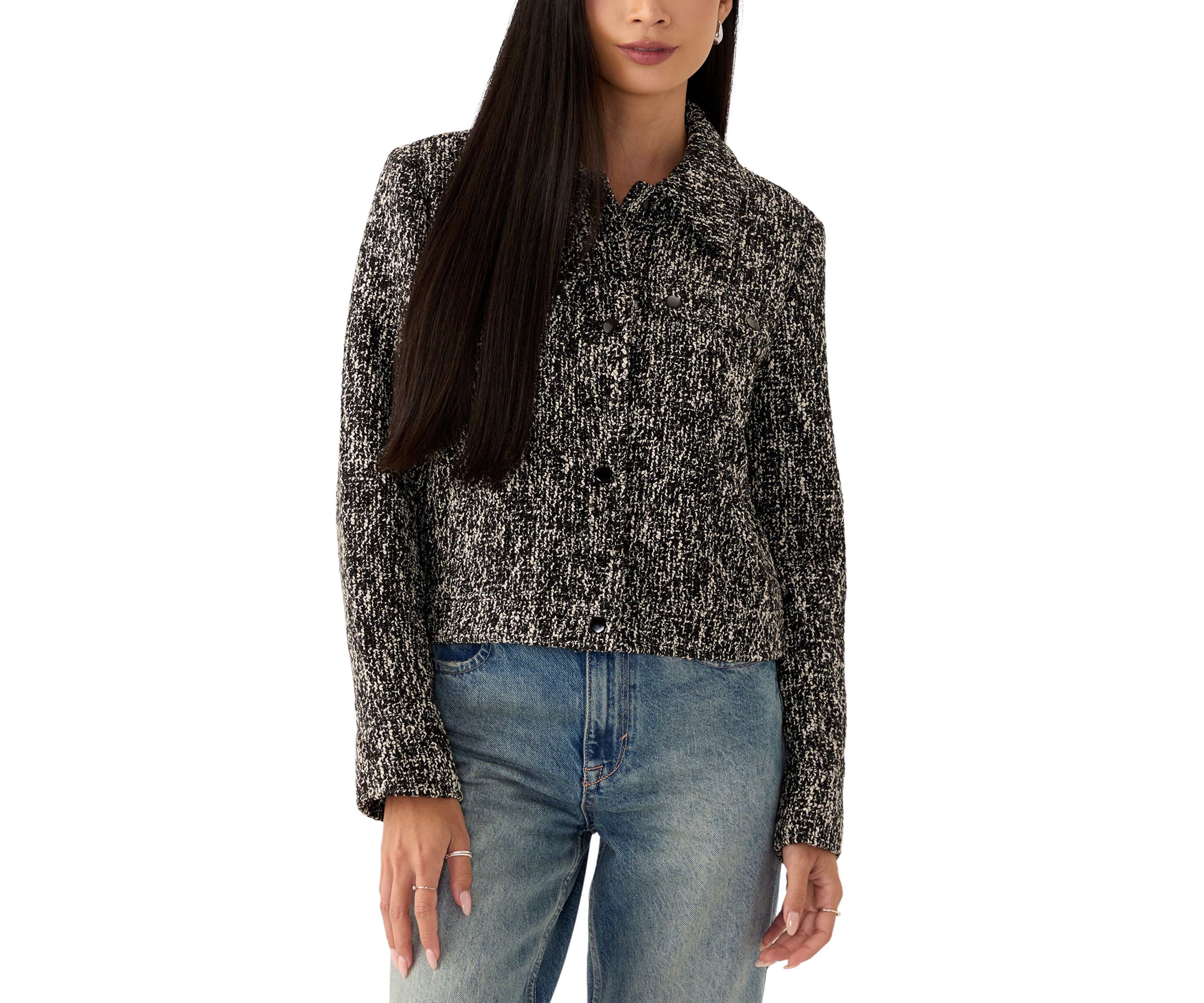 Womens Long Sleeve Tweed Collared Shirt 