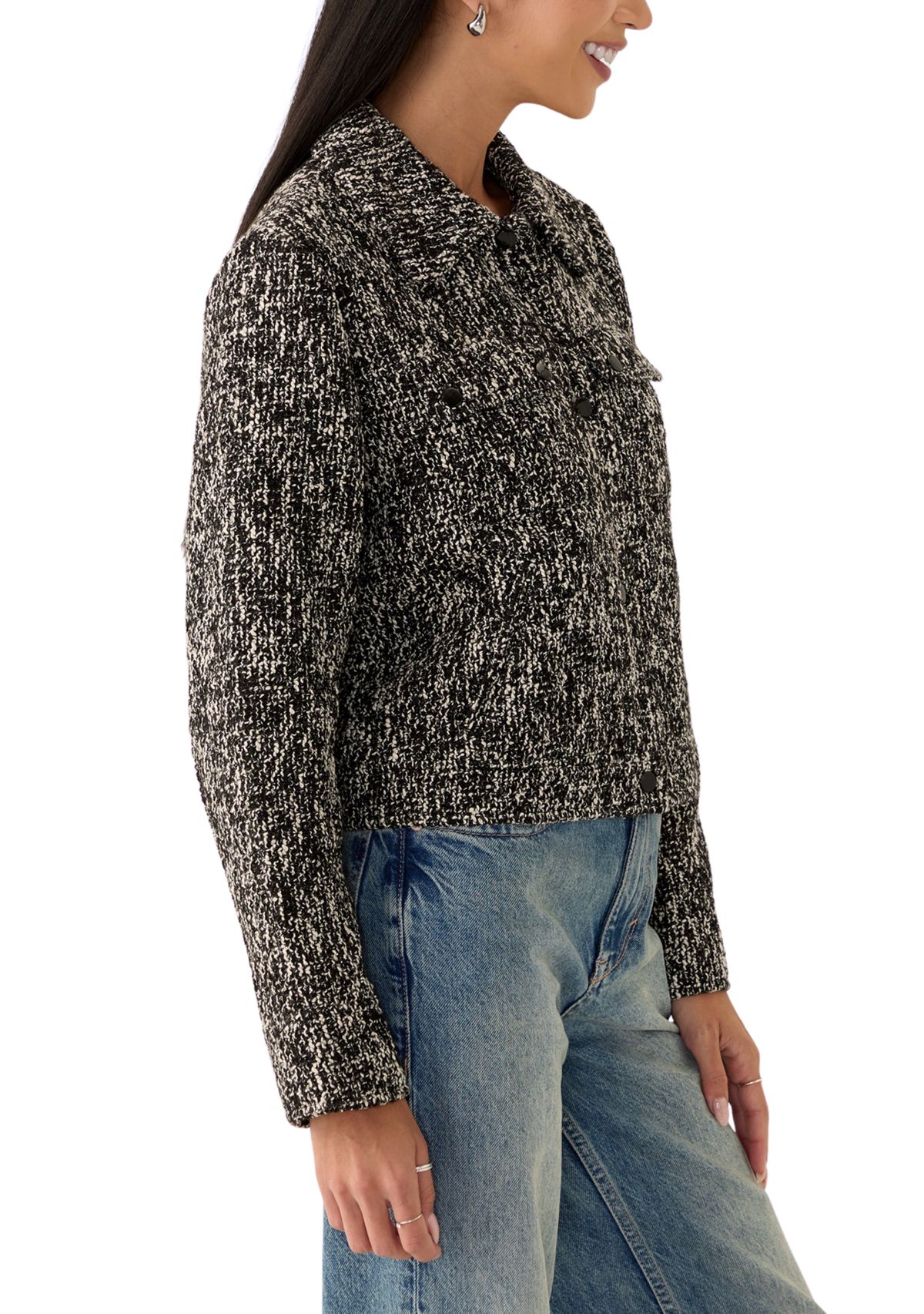 Womens Long Sleeve Tweed Collared Shirt 