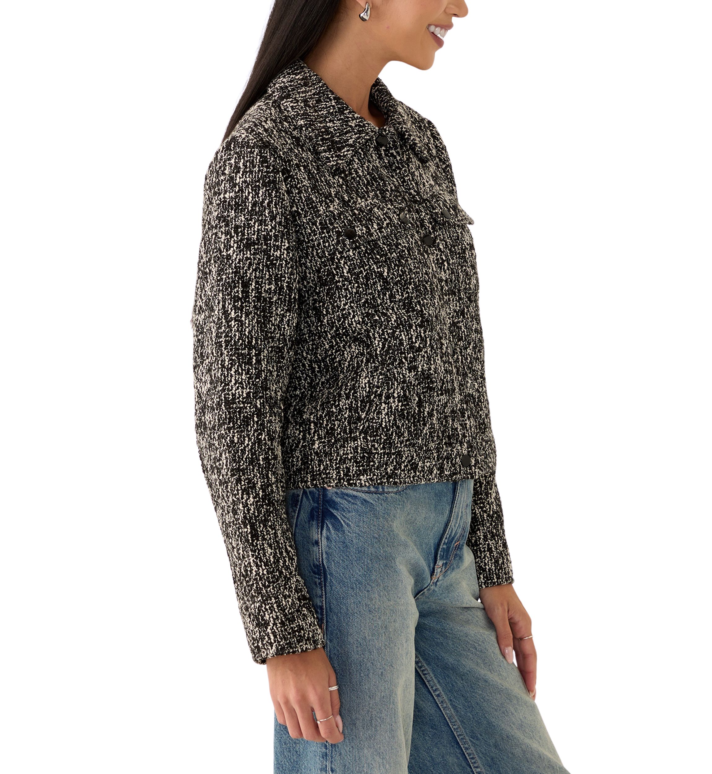 Womens Long Sleeve Tweed Collared Shirt 