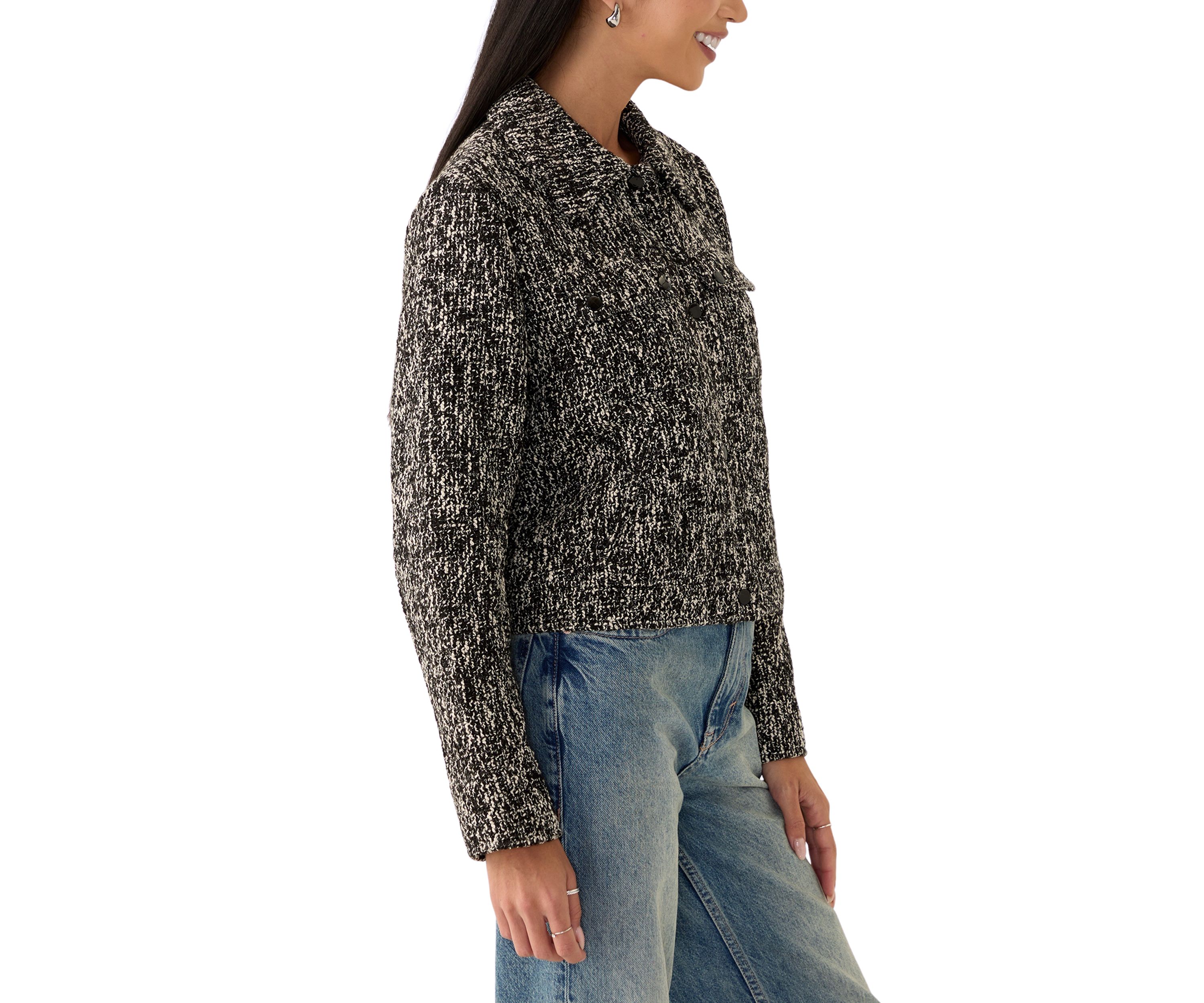 Womens Long Sleeve Tweed Collared Shirt 