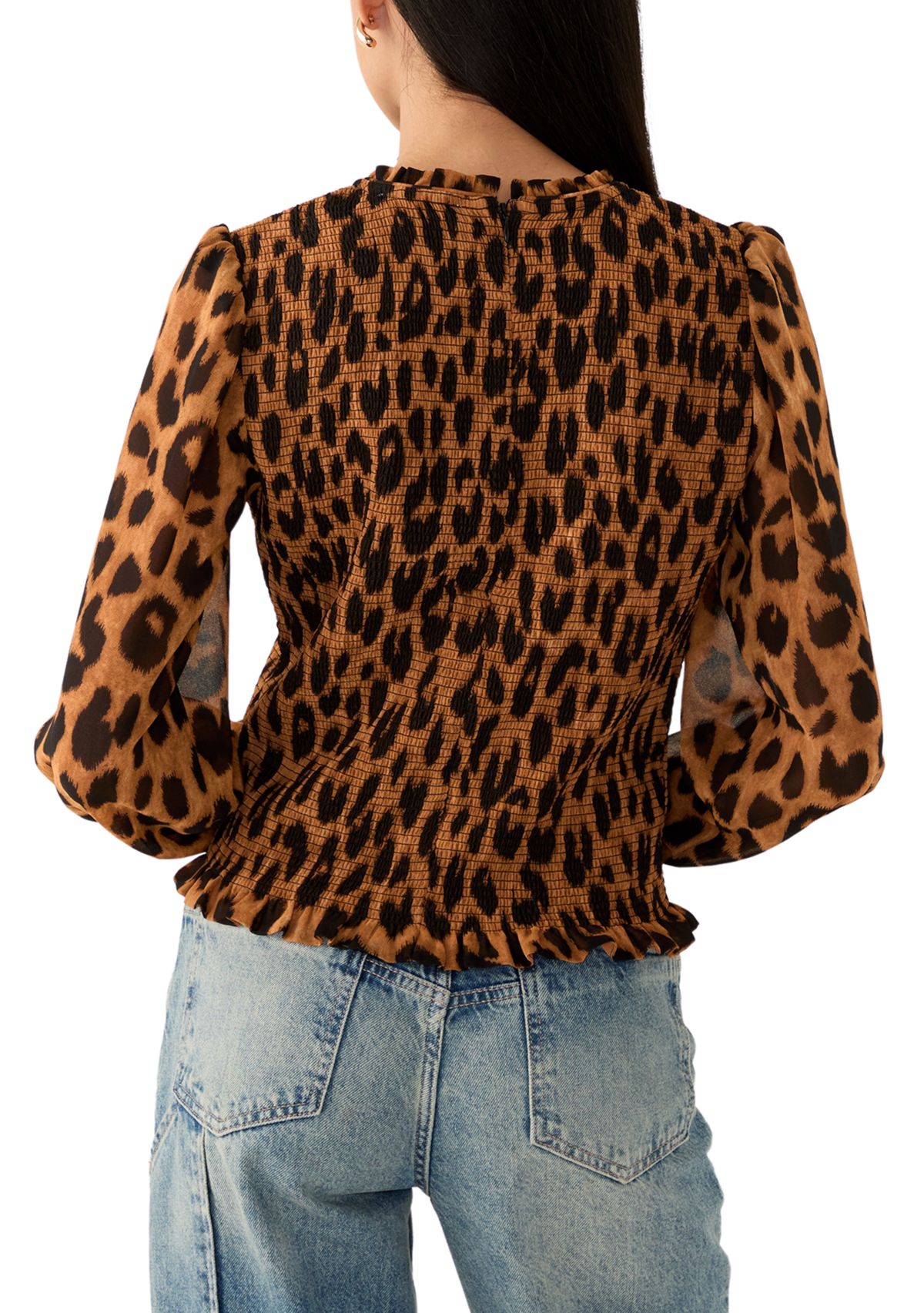 Womens Long Sleeve Woven Smocked Blouse 