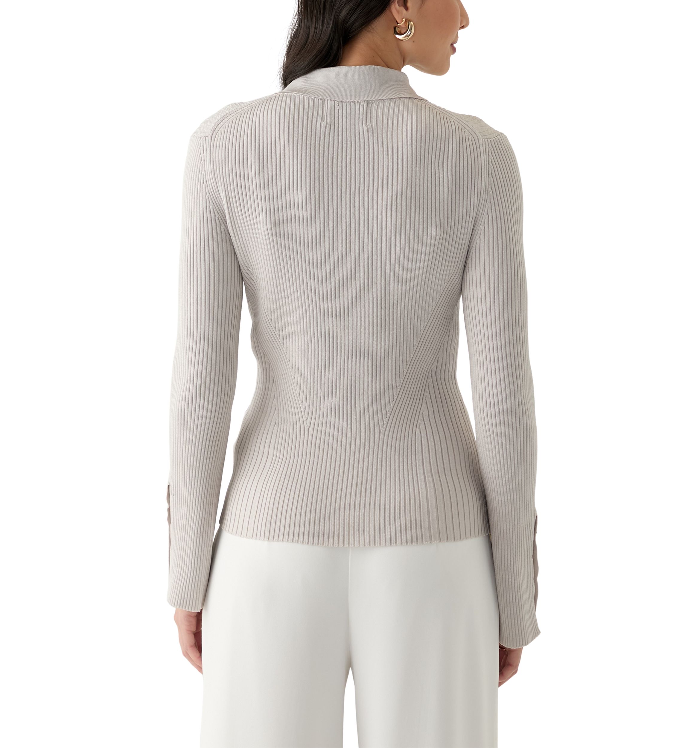 Womens Long Sleeve Collared Keyhole Ribbed Top