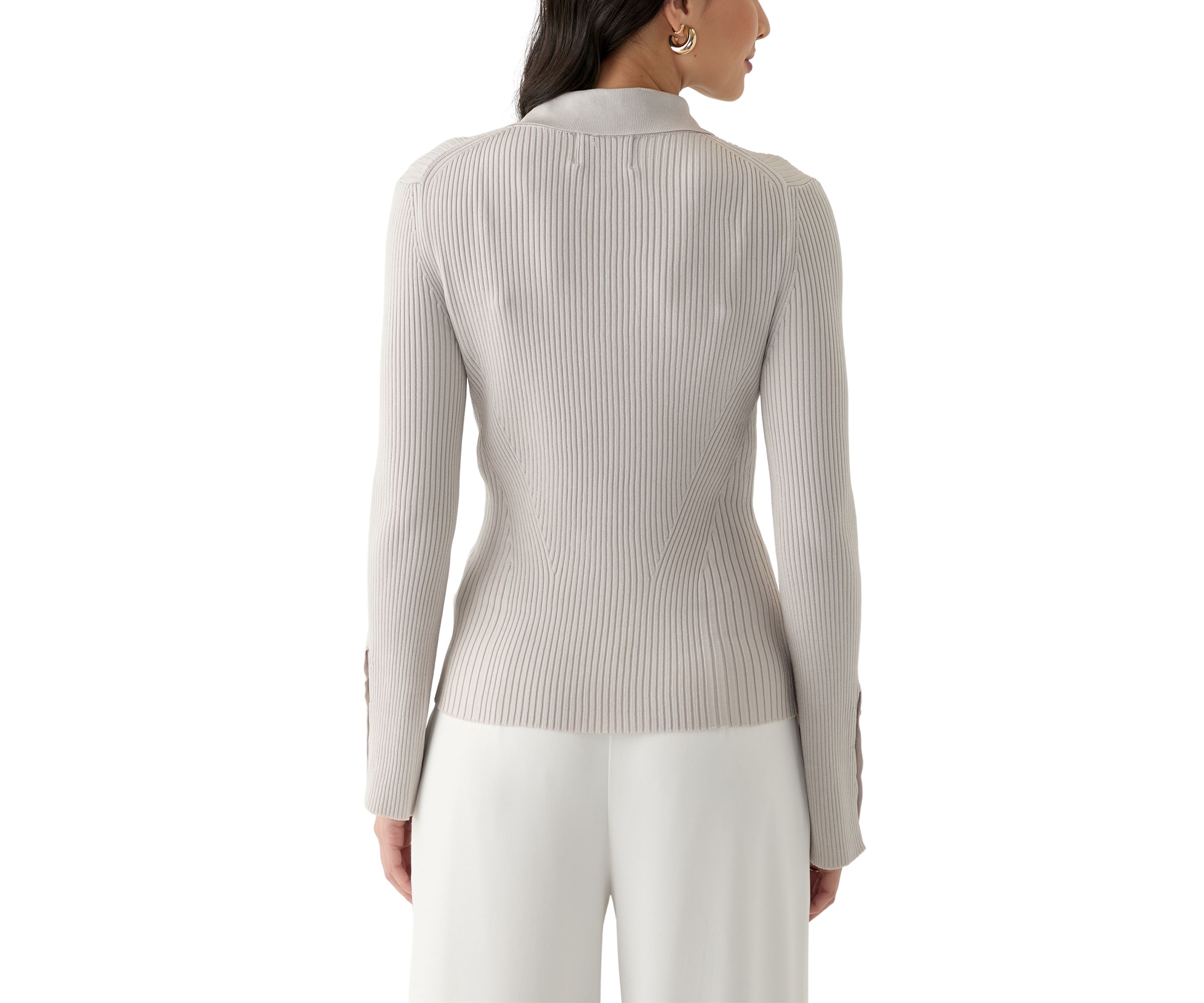 Womens Long Sleeve Collared Keyhole Ribbed Top