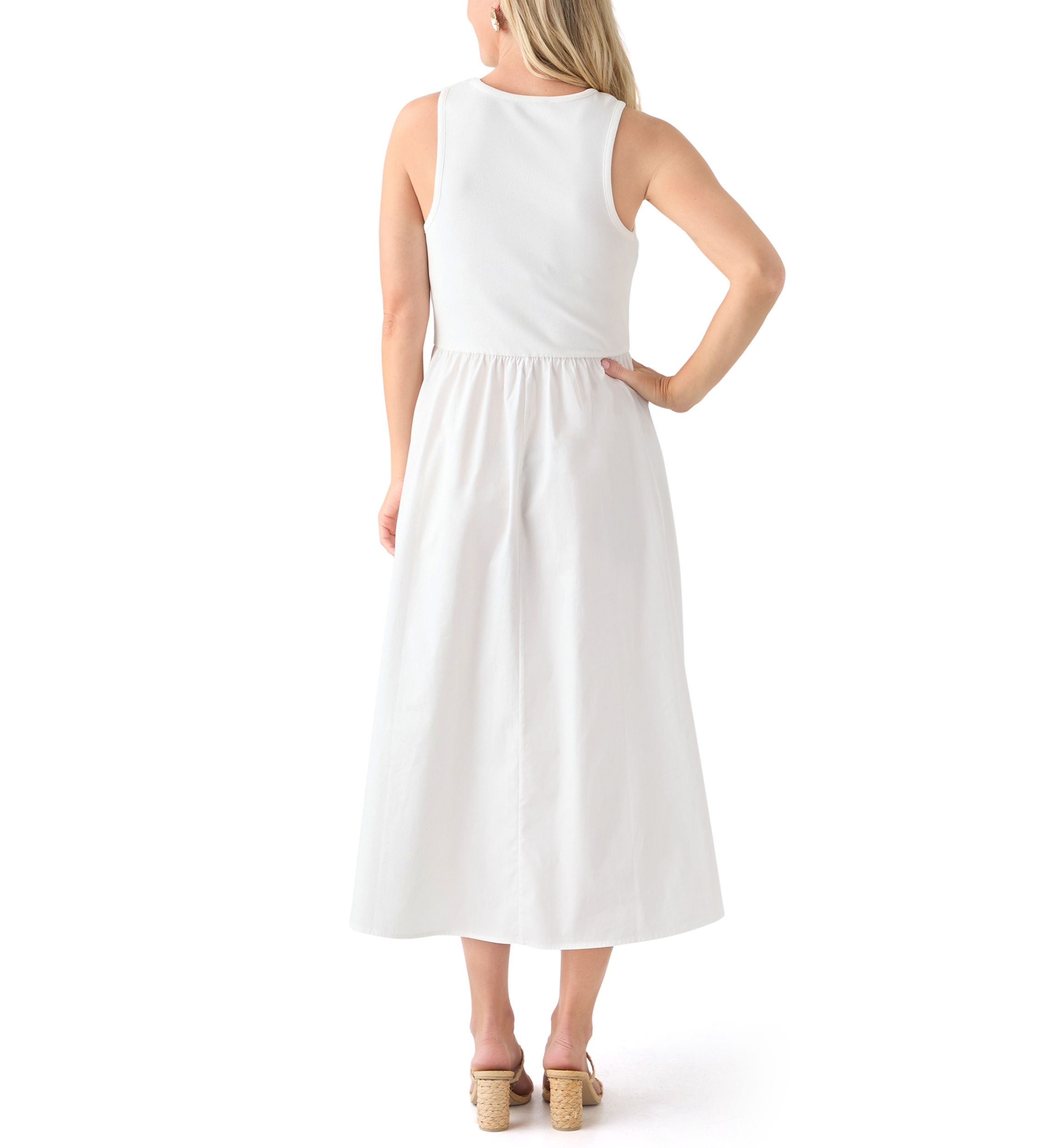 Womens Sleeveless Mixed Media Midi Dress