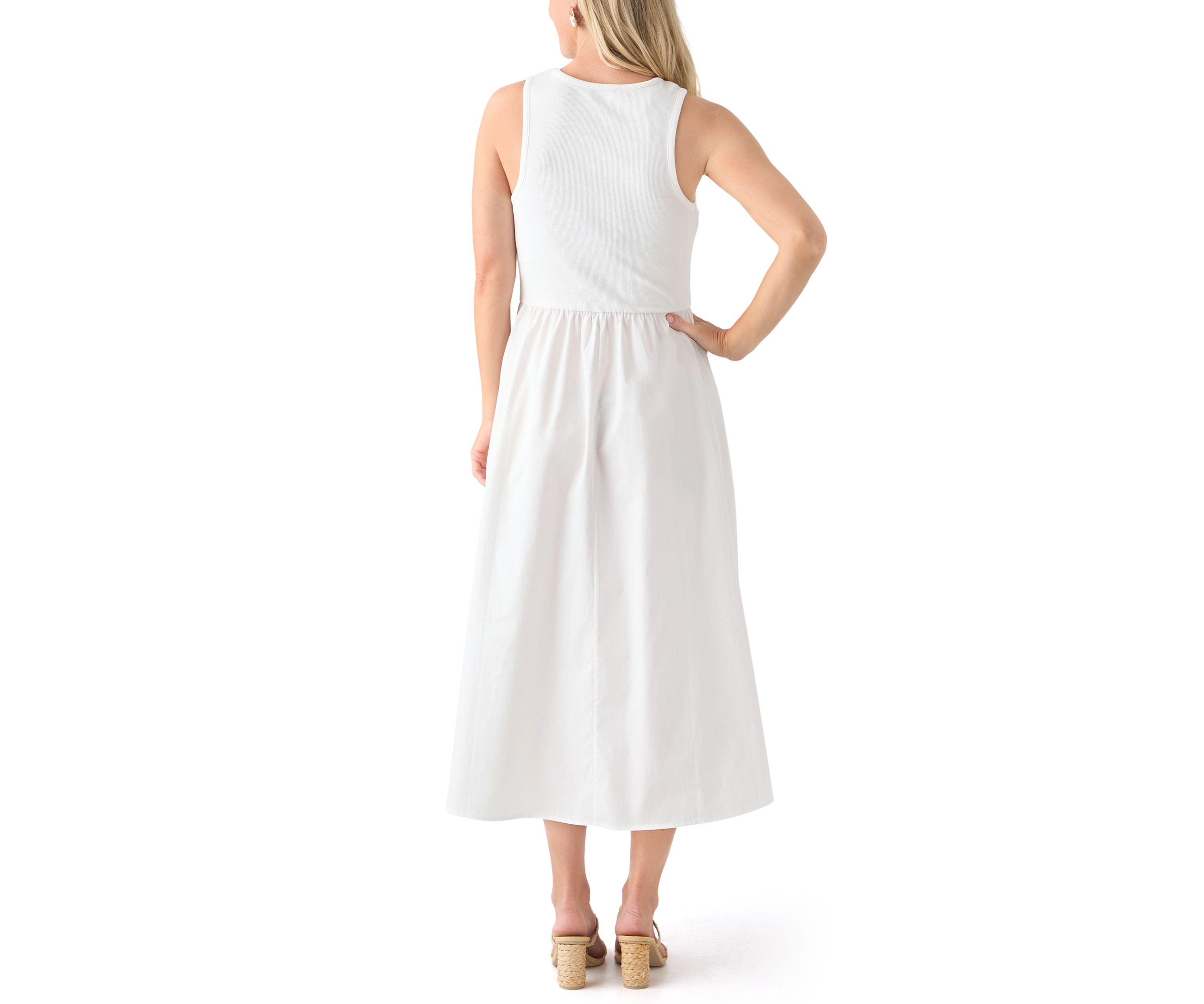 Womens Sleeveless Mixed Media Midi Dress