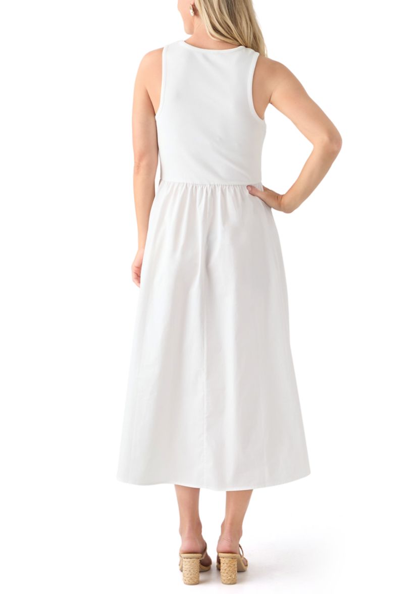 Womens Sleeveless Mixed Media Midi Dress